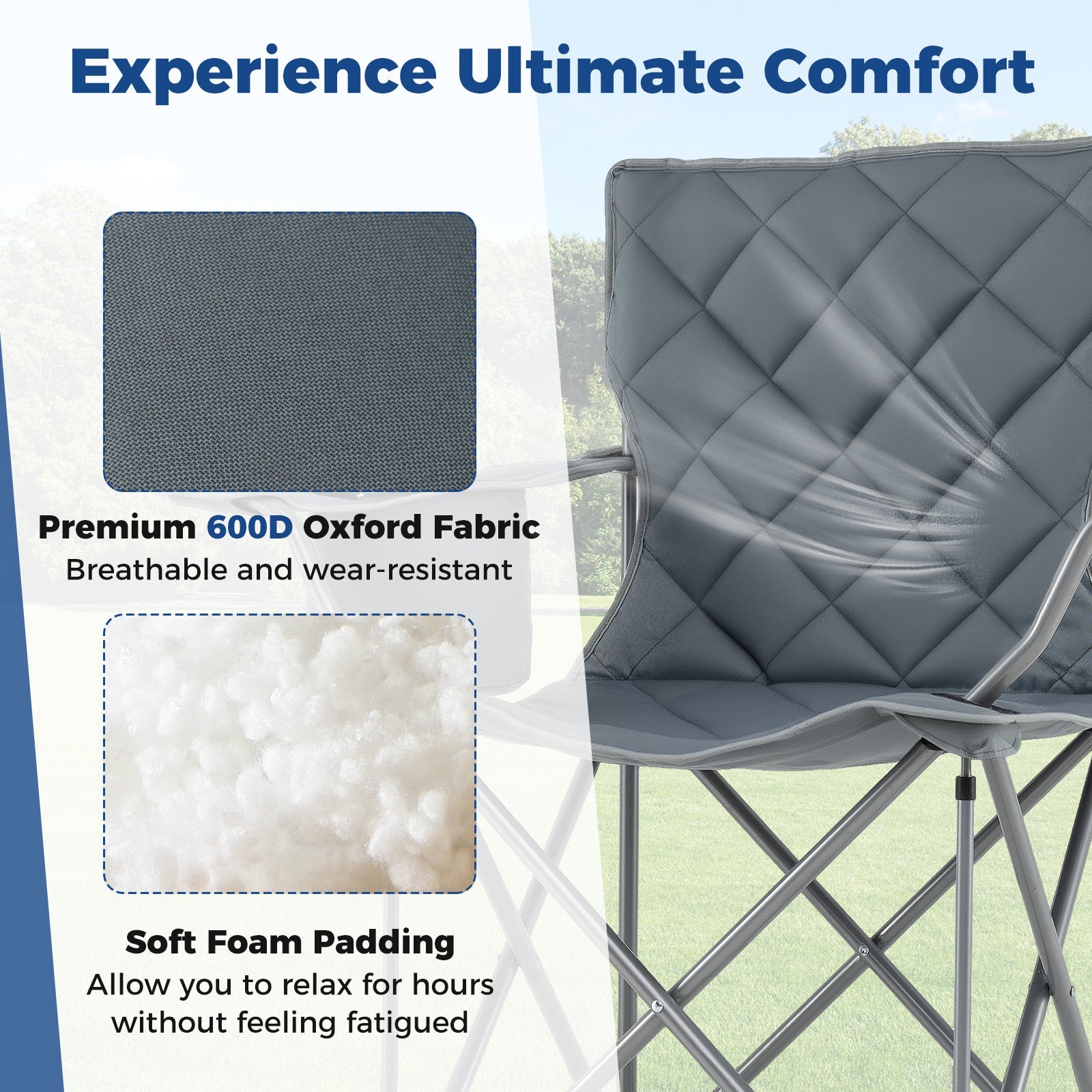 Oversized Camping Chairs Outdoor Folding Chair with Cooler Pouch and Cup Holder - Energize Trek