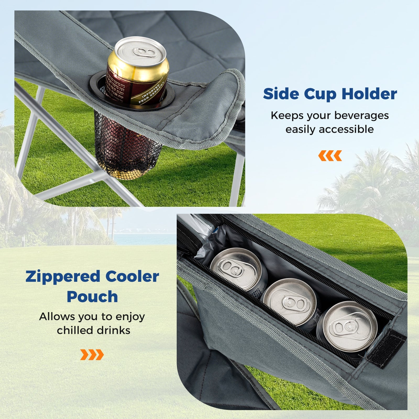 Oversized Camping Chairs Outdoor Folding Chair with Cooler Pouch and Cup Holder - Energize Trek
