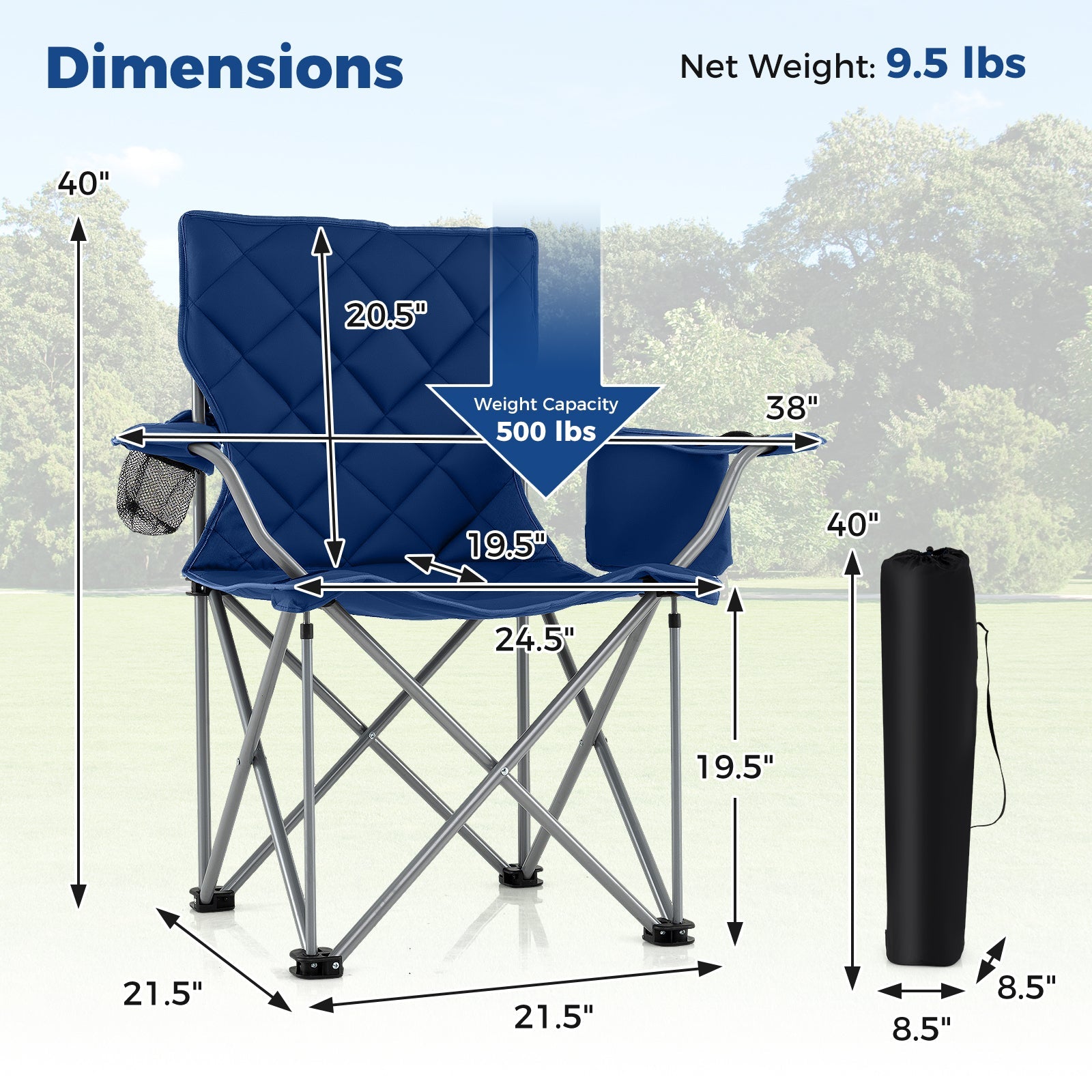 Oversized Camping Chairs Outdoor Folding Chair with Cooler Pouch and Cup Holder - Energize Trek