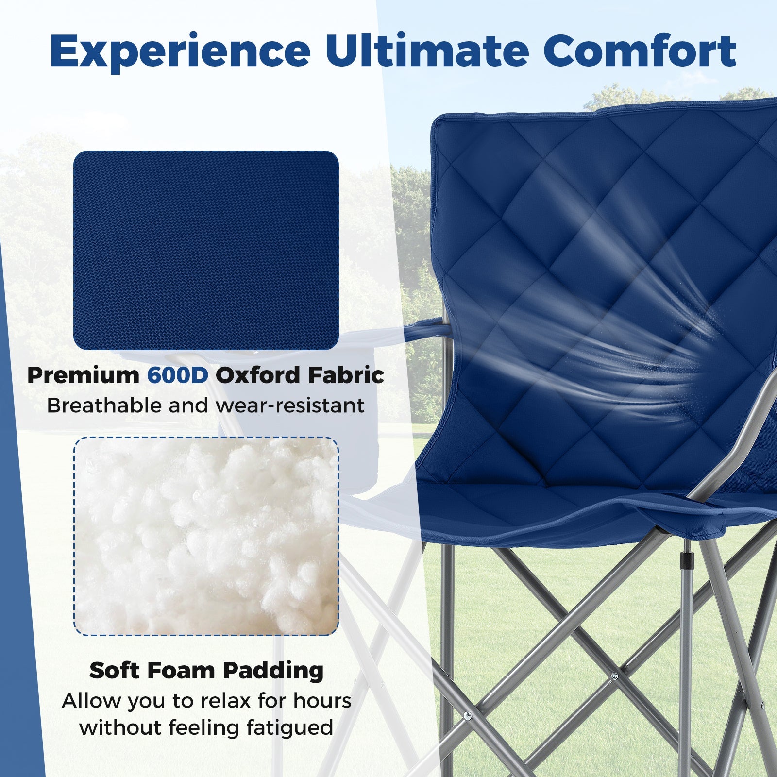 Oversized Camping Chairs Outdoor Folding Chair with Cooler Pouch and Cup Holder - Energize Trek