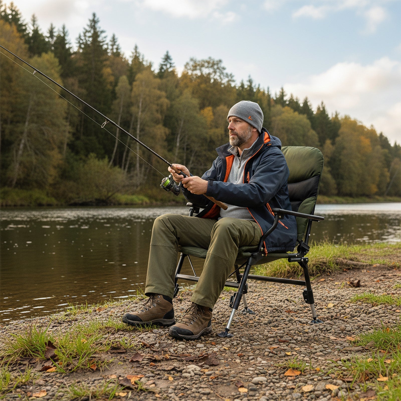 Oversized Foldable Fishing Chair for Adults with Armrest-Green - Energize Trek