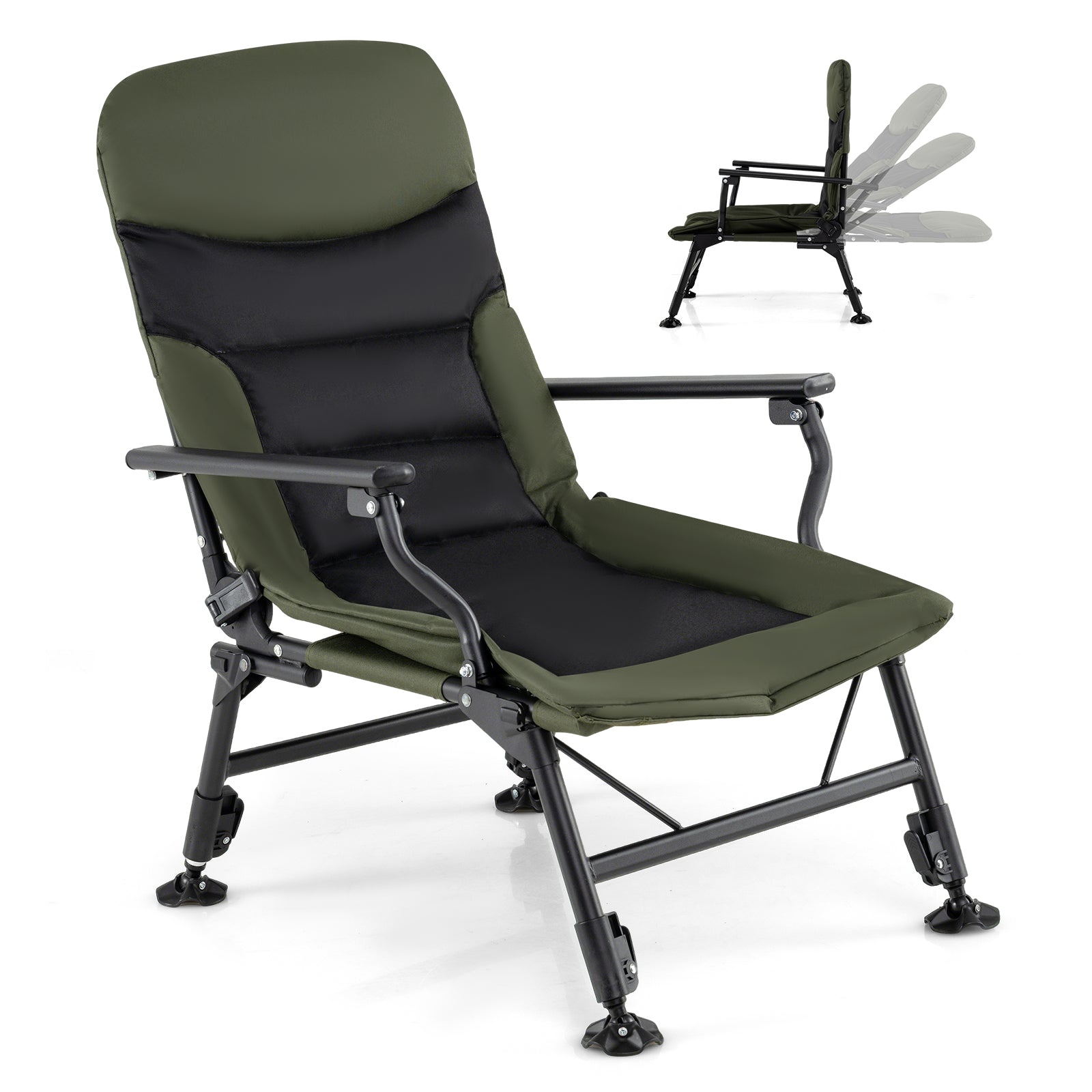 Oversized Foldable Fishing Chair for Adults with Armrest-Green - Energize Trek
