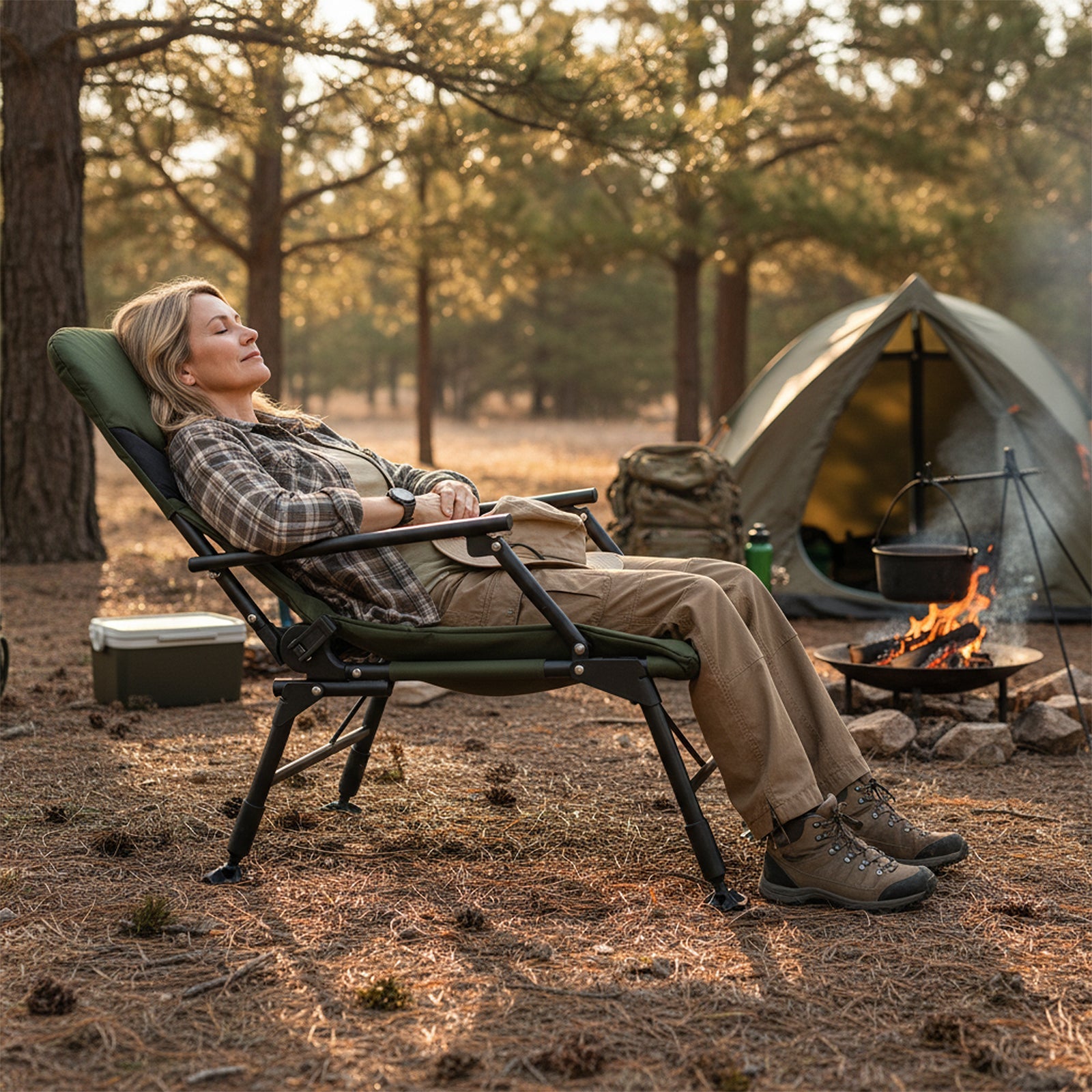 Oversized Foldable Fishing Chair for Adults with Armrest-Green - Energize Trek