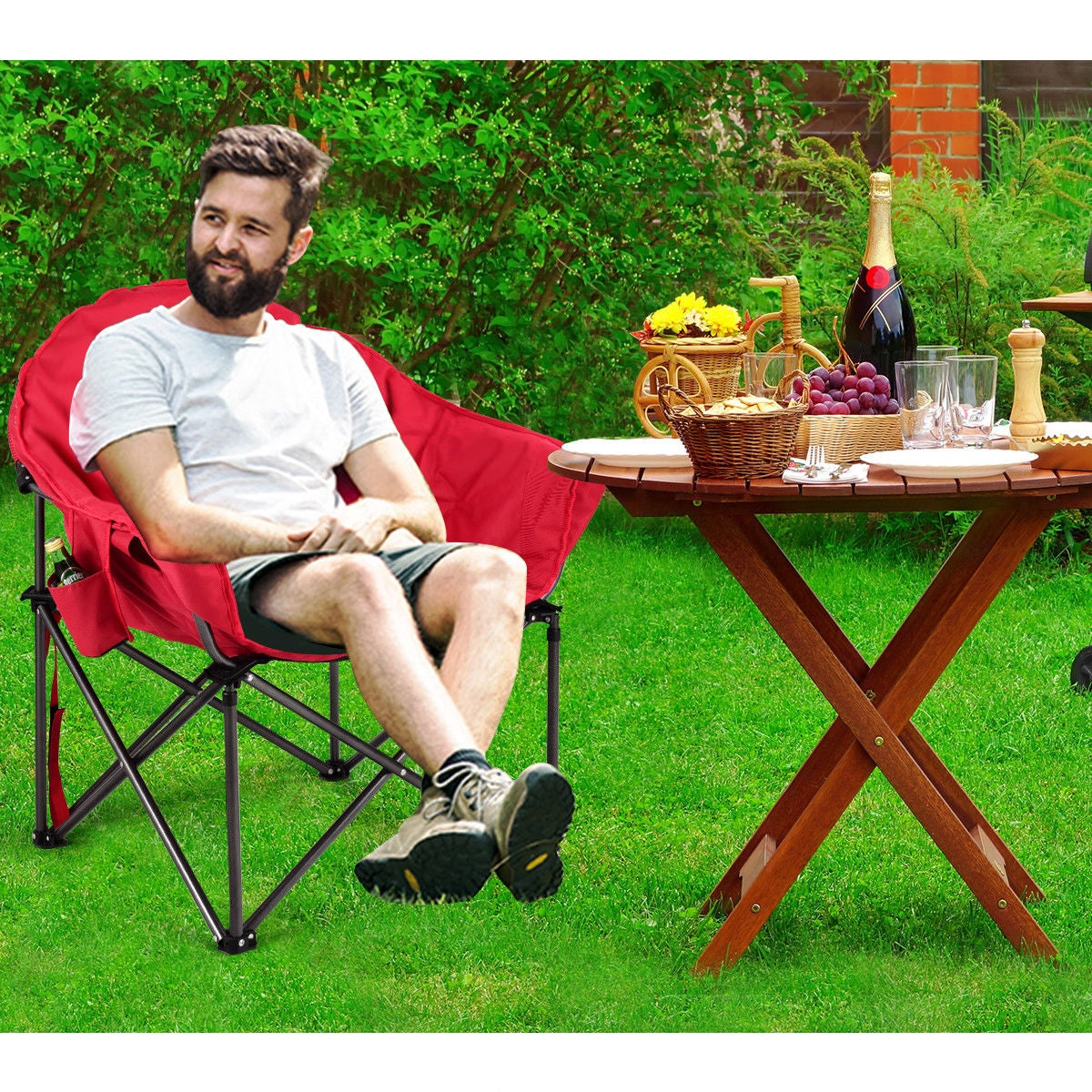Oversized Folding Camping Moon Chair with Cup Holder - Energize Trek