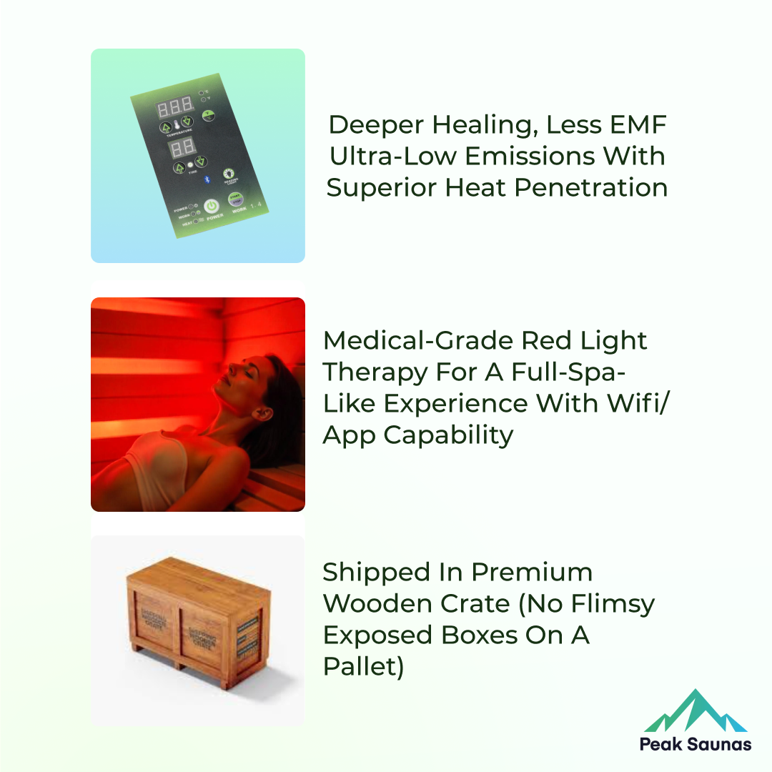 Peak Saunas Everest 2-Person Full Spectrum Infrared Sauna with XL Medical-Grade Red Light Therapy & Smart WiFi App Control - Energize Trek