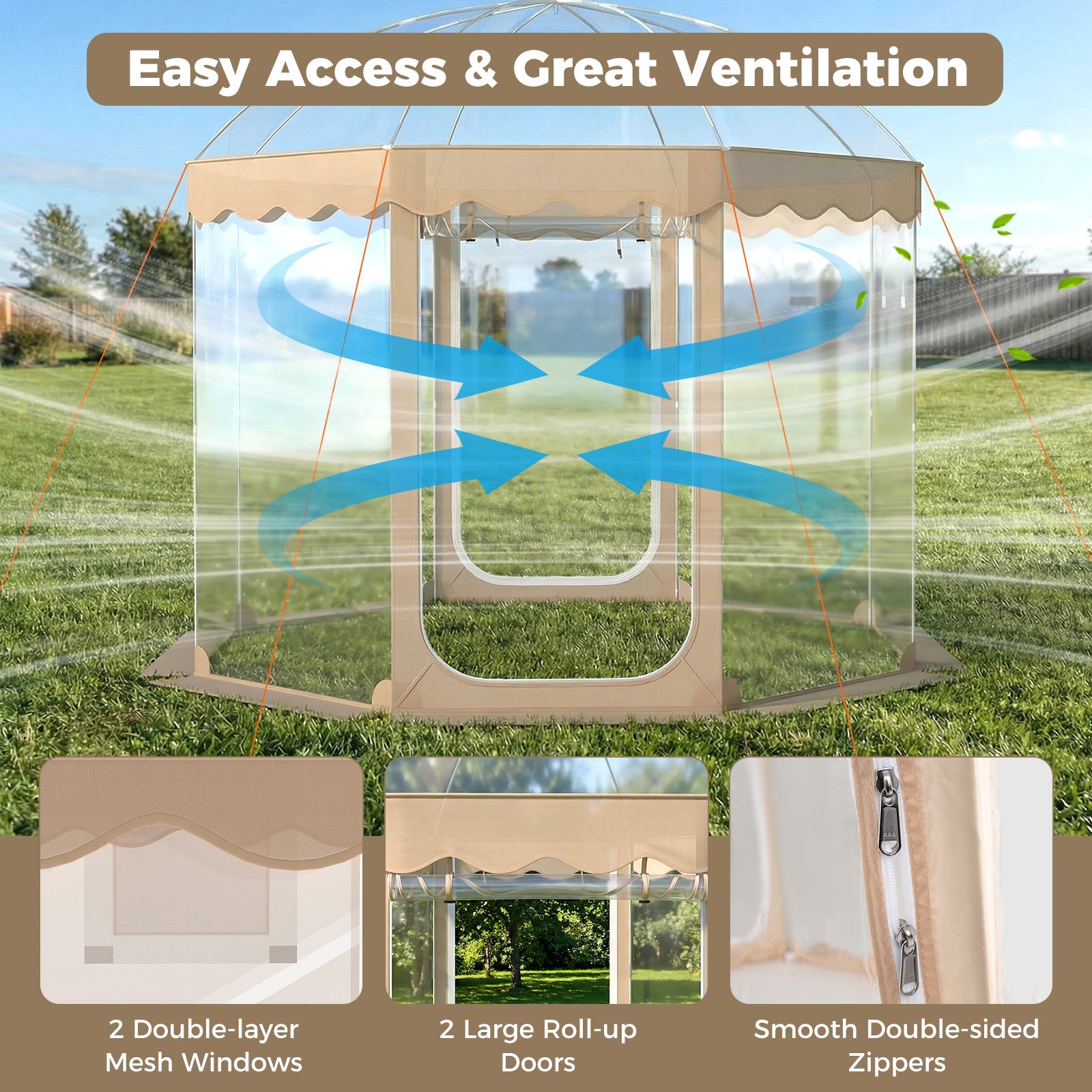 Pop Up Bubble Tent 10x10 FT for 8-10 People Weatherproof Pod with 540° Panoramic Clear PVC - Energize Trek