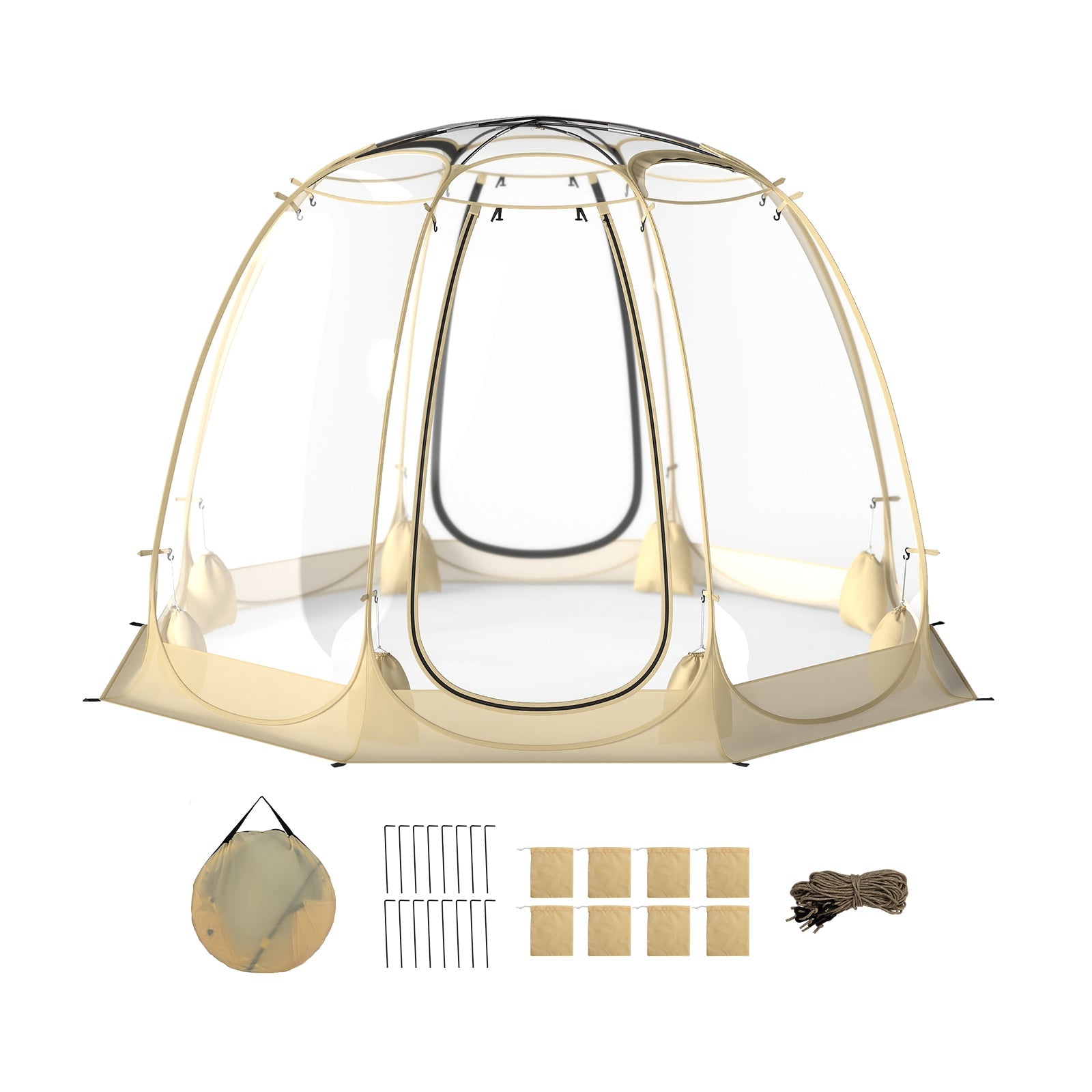 Pop Up Bubble Tent 630° Transparent PVC Igloo 8.5 x 8.5 FT Instant Setup Screen House for 5-6 People-Beige - Energize Trek