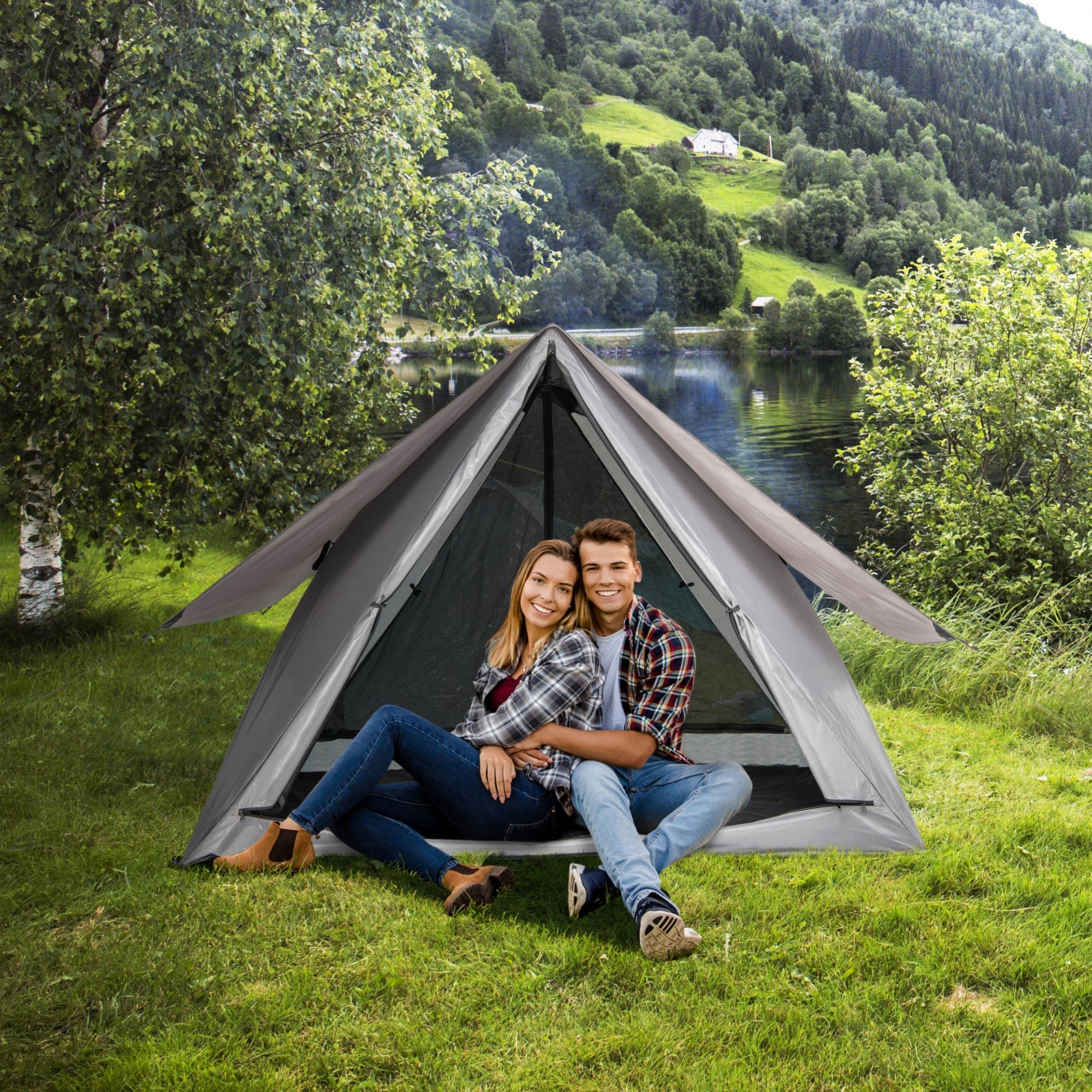Pop-up Camping Tent for 2-3 People with Carry Bag and Rainfly for Backpacking Hiking Trip-Gray - Energize Trek