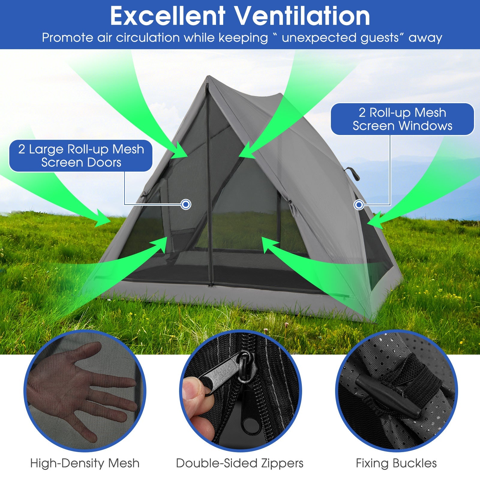 Pop-up Camping Tent for 2-3 People with Carry Bag and Rainfly for Backpacking Hiking Trip-Gray - Energize Trek