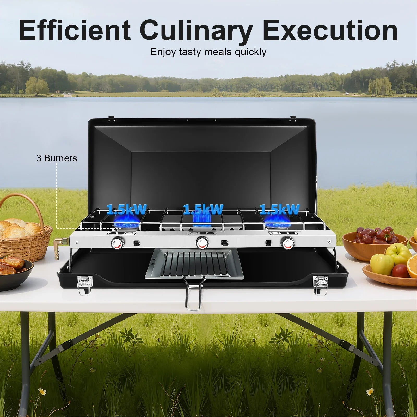Portable 3-Burner Camping Gas Stove Propane Butane Outdoor Grill - Energize Trek