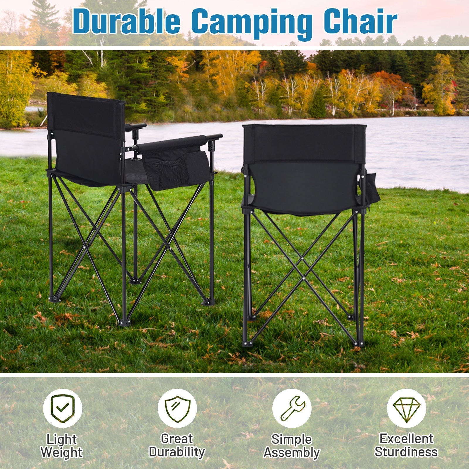 Portable 38 Inch Oversized High Camping Fishing Folding Chair - Energize Trek