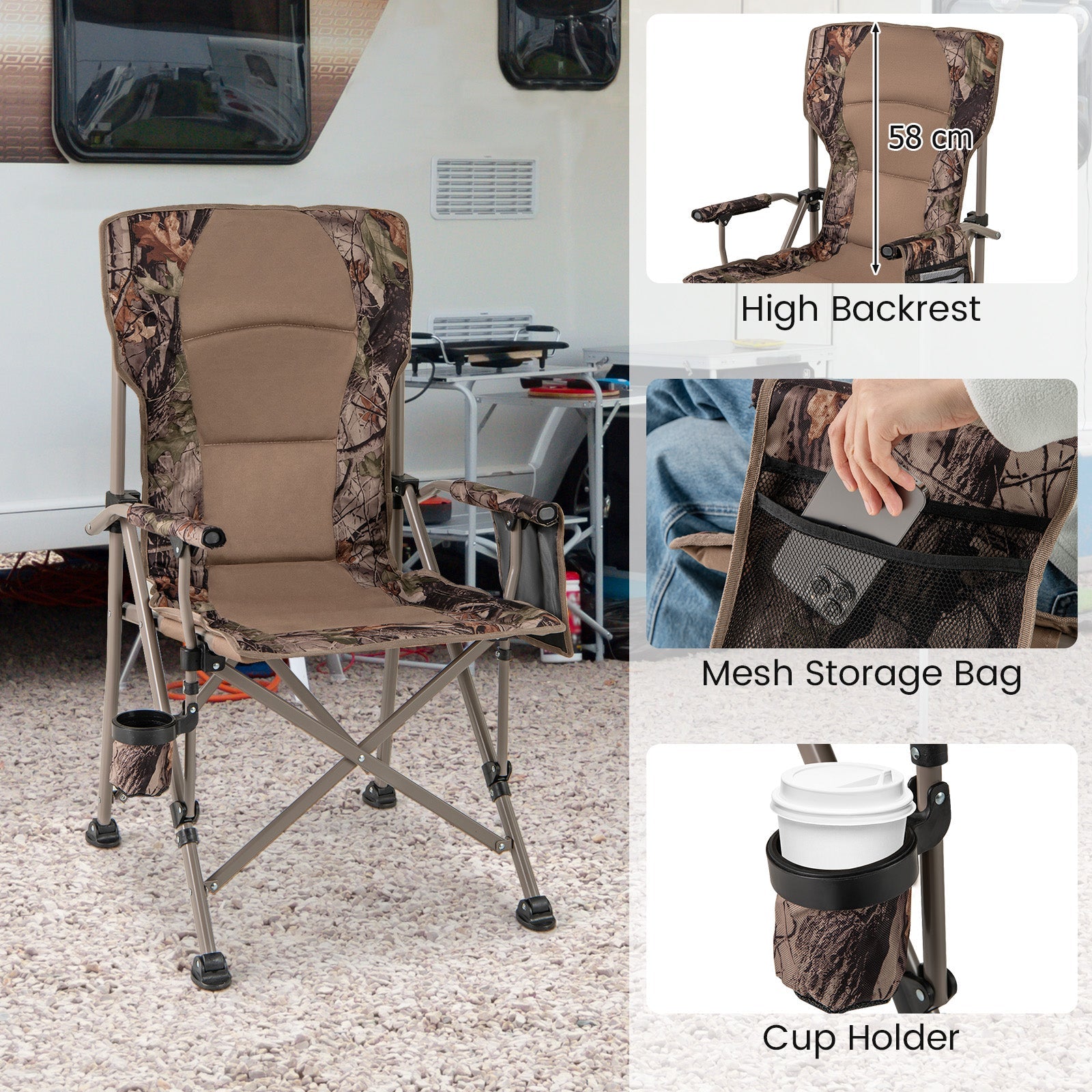 Portable Camping Chair with 400 LBS Metal Frame and Anti-Slip Feet - Energize Trek