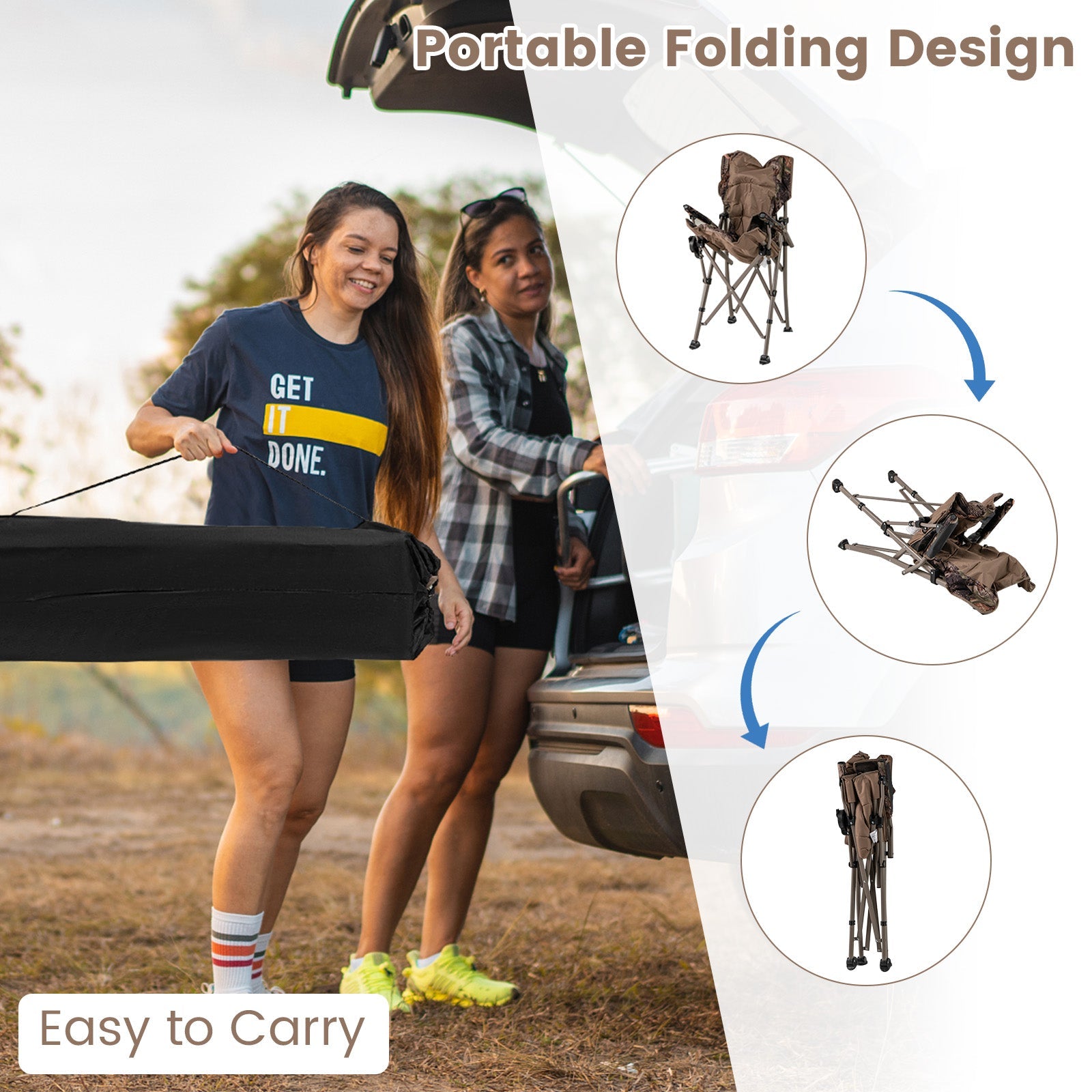 Portable Camping Chair with 400 LBS Metal Frame and Anti-Slip Feet - Energize Trek