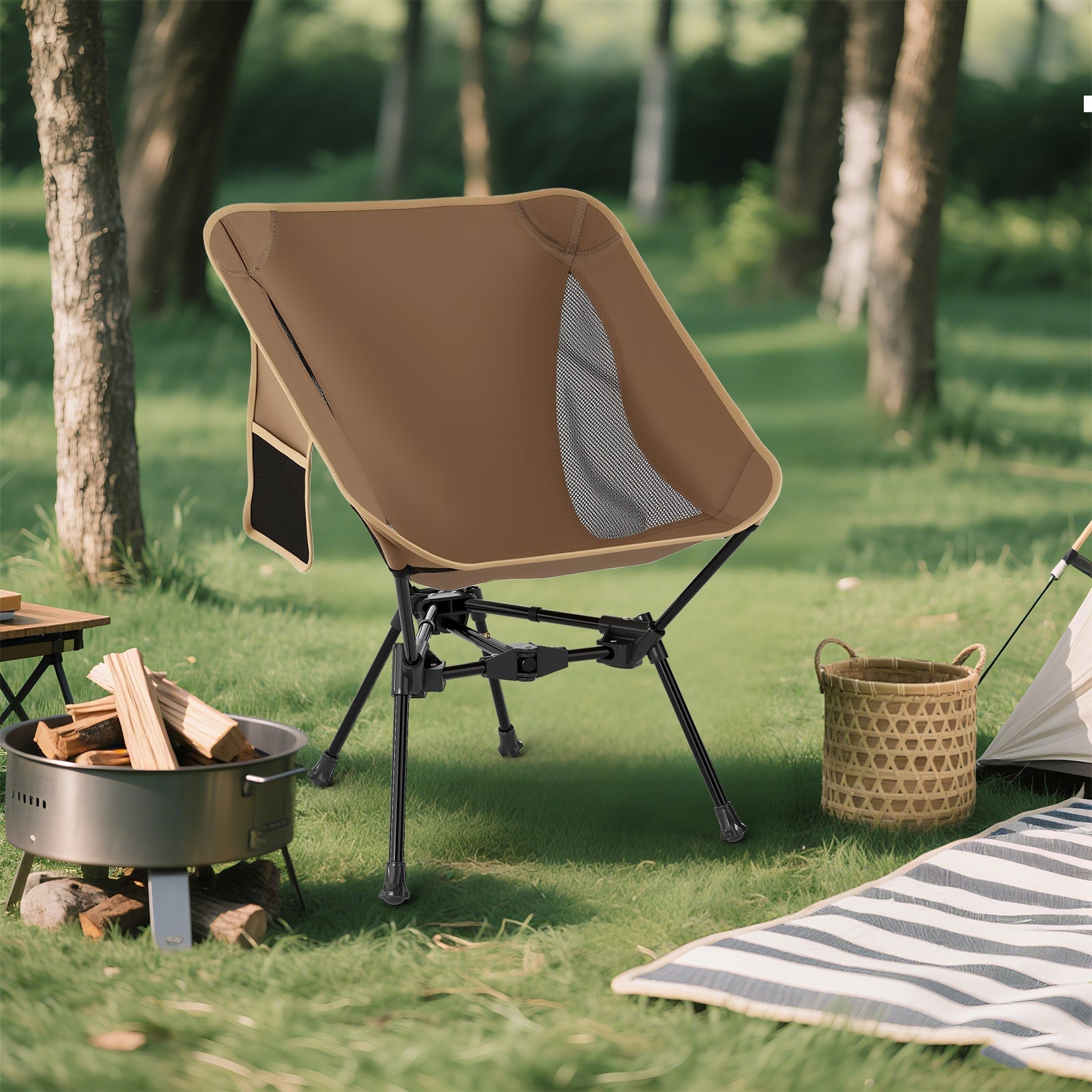 Portable Camping Chair with Compact Carrying Bag-Coffee - Energize Trek