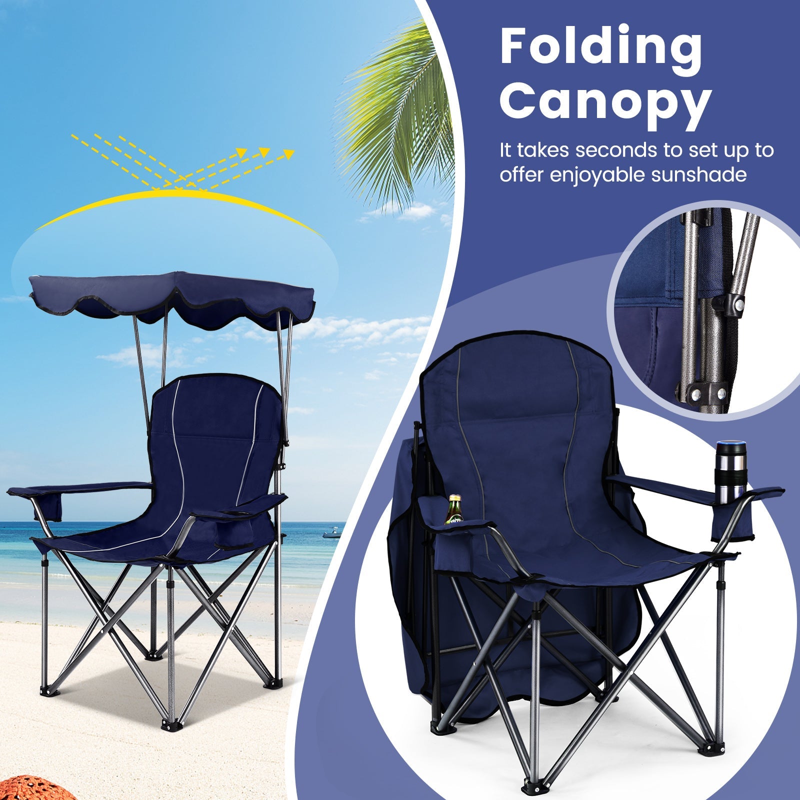 Portable Folding Beach Canopy Chair with Cup Holders - Energize Trek