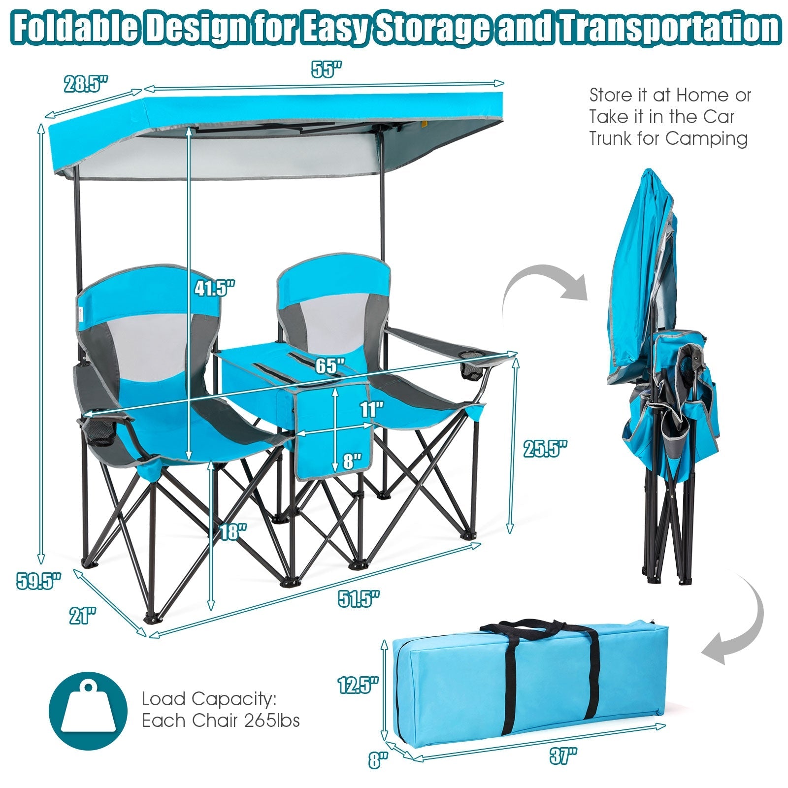 Portable Folding Camping Canopy Chairs with Cup Holder - Energize Trek