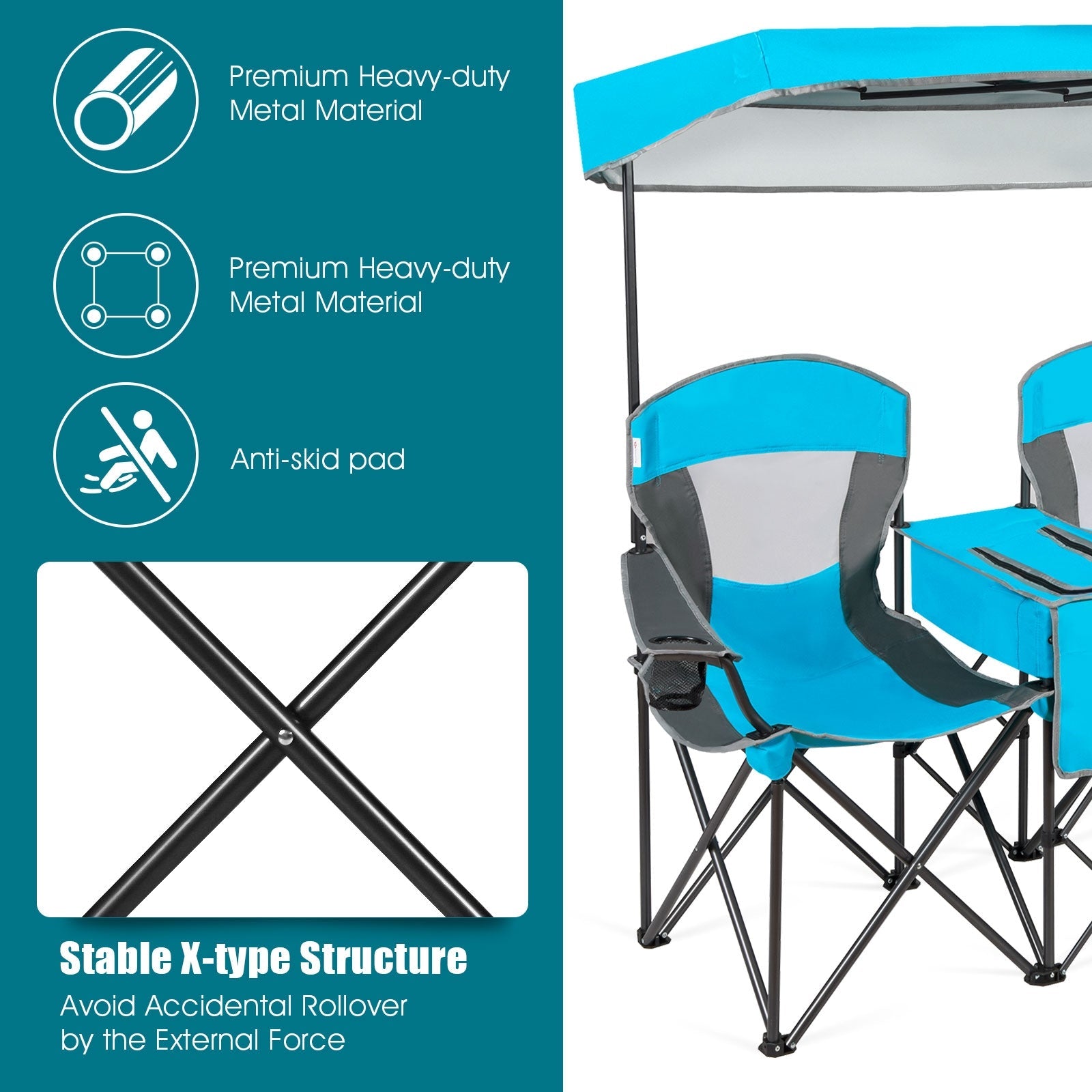 Portable Folding Camping Canopy Chairs with Cup Holder - Energize Trek