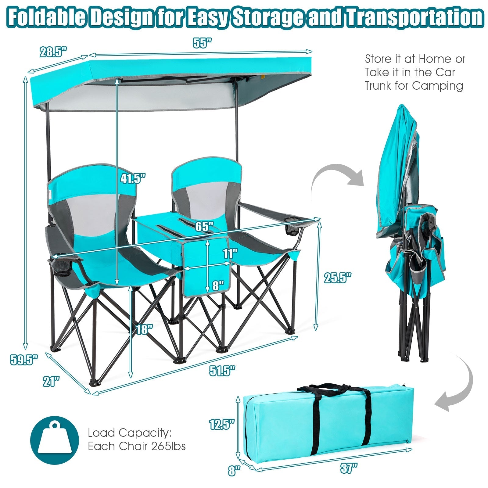 Portable Folding Camping Canopy Chairs with Cup Holder - Energize Trek