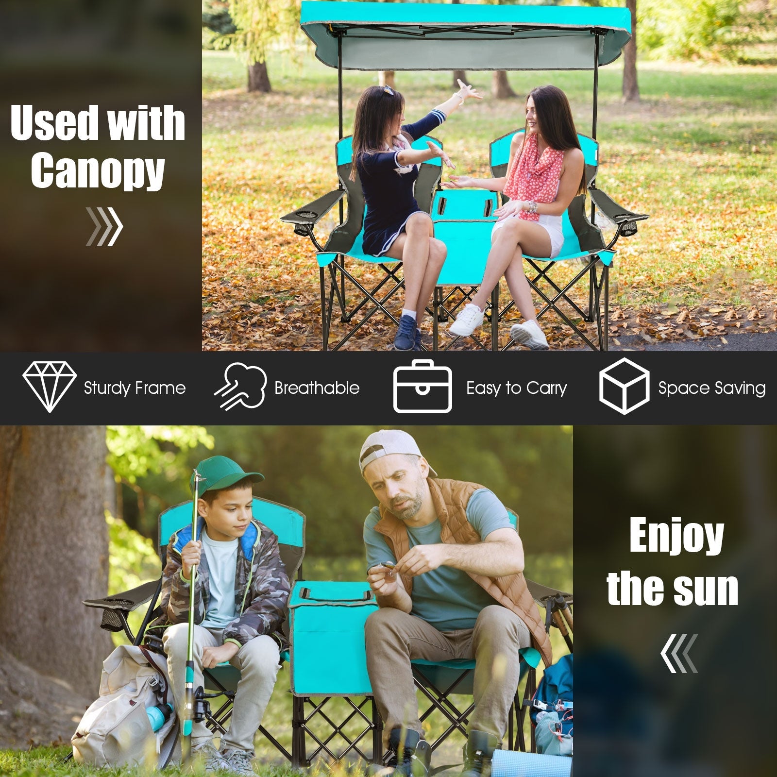 Portable Folding Camping Canopy Chairs with Cup Holder - Energize Trek