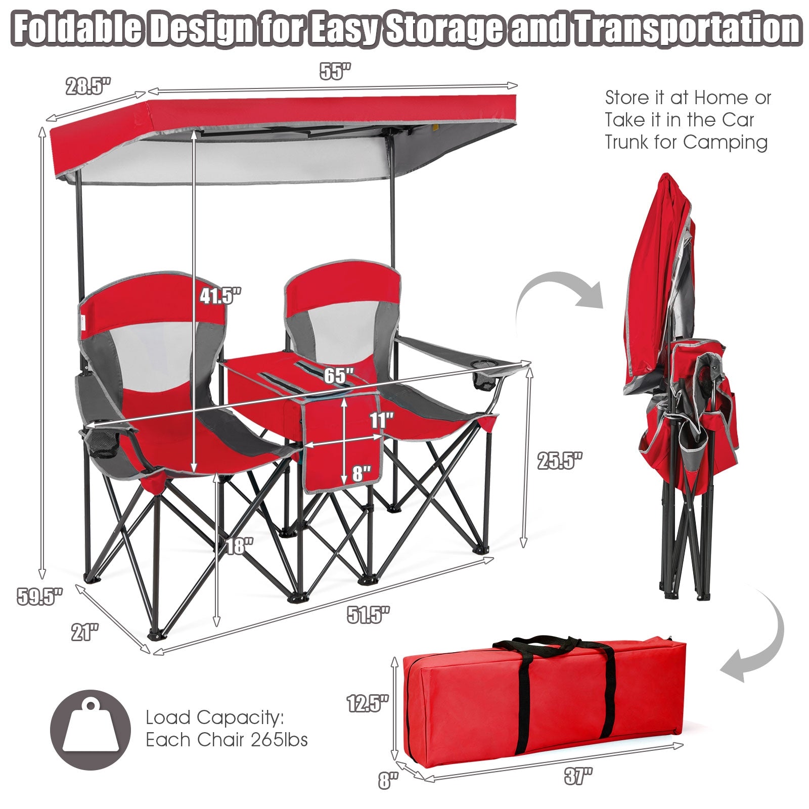 Portable Folding Camping Canopy Chairs with Cup Holder - Energize Trek