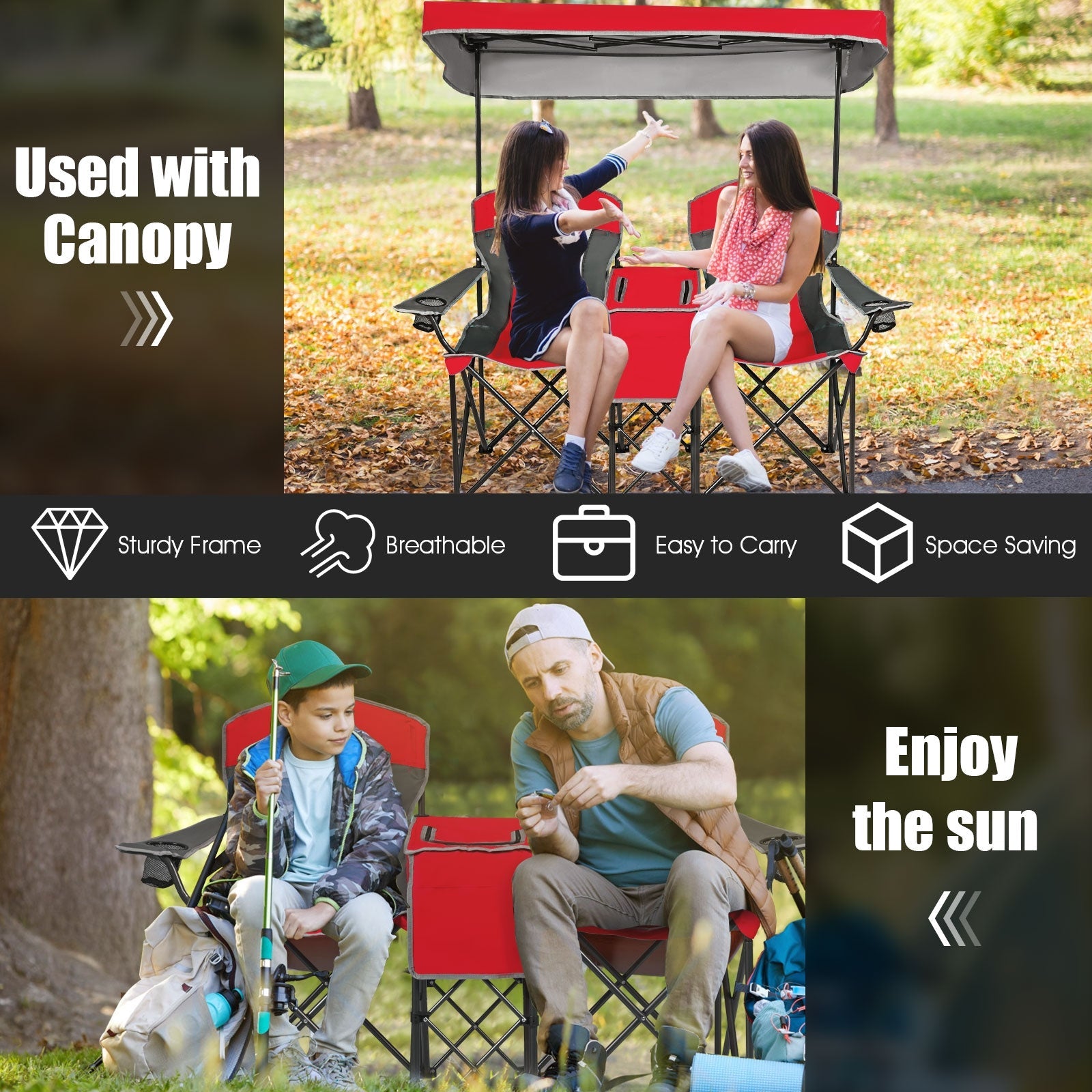 Portable Folding Camping Canopy Chairs with Cup Holder - Energize Trek