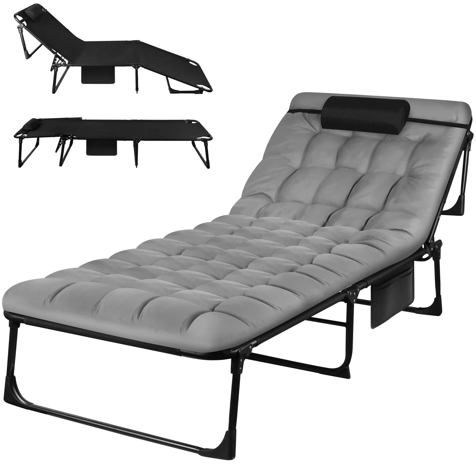 Portable Folding Camping Cot With Pillow And Three-Position Reclining Lounge - Energize Trek