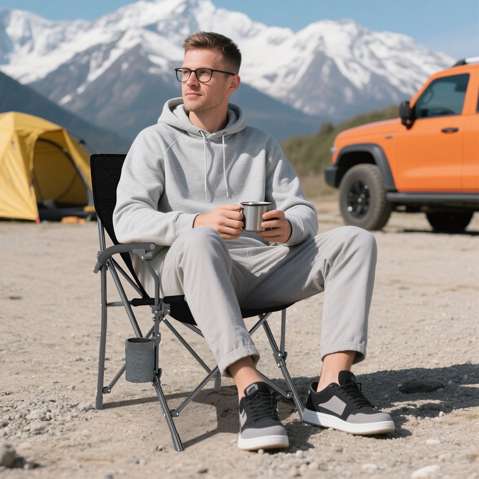 Portable Folding Oxford Cloth Camping Chair with Cup Holder and Side Pocket - Energize Trek