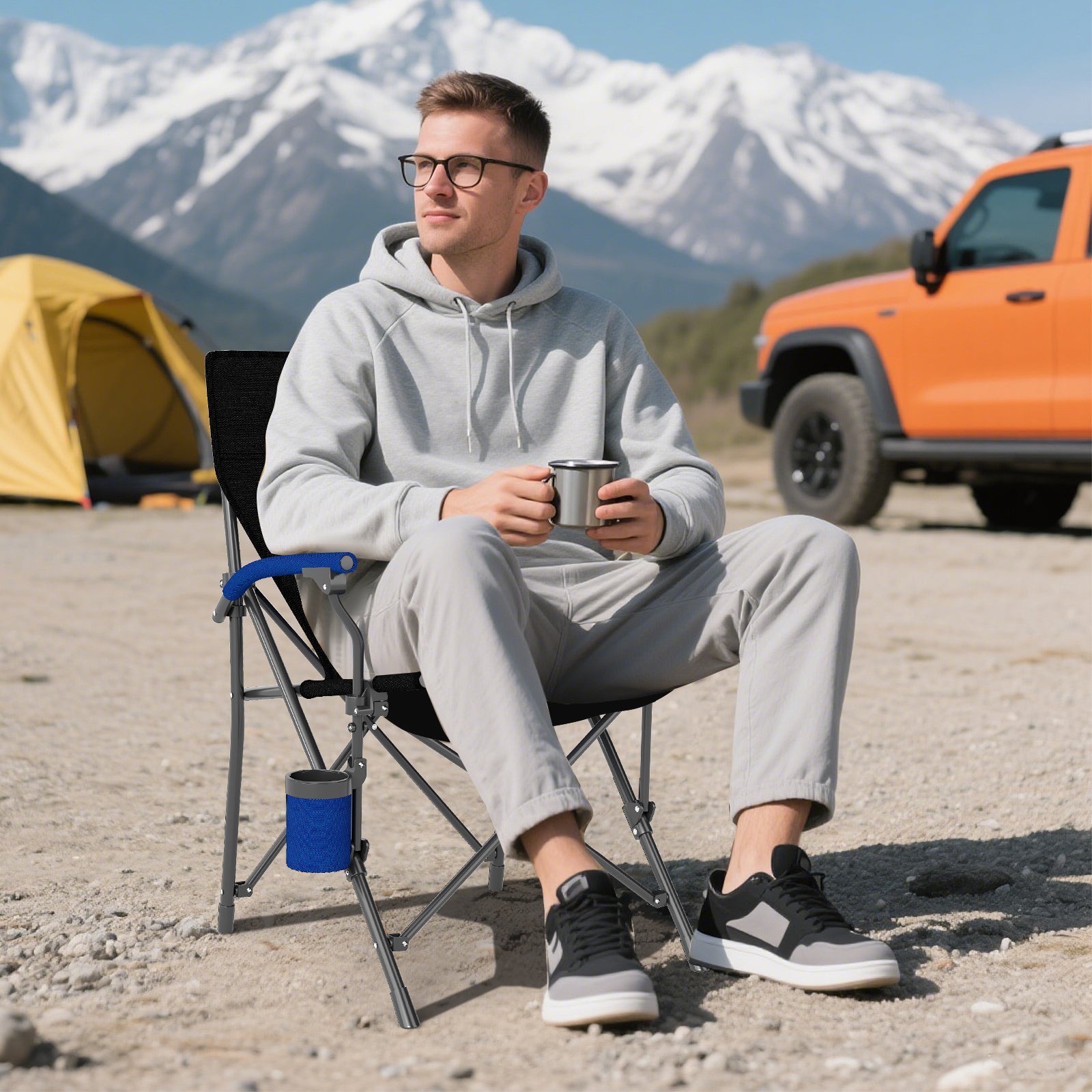 Portable Folding Oxford Cloth Camping Chair with Cup Holder and Side Pocket - Energize Trek