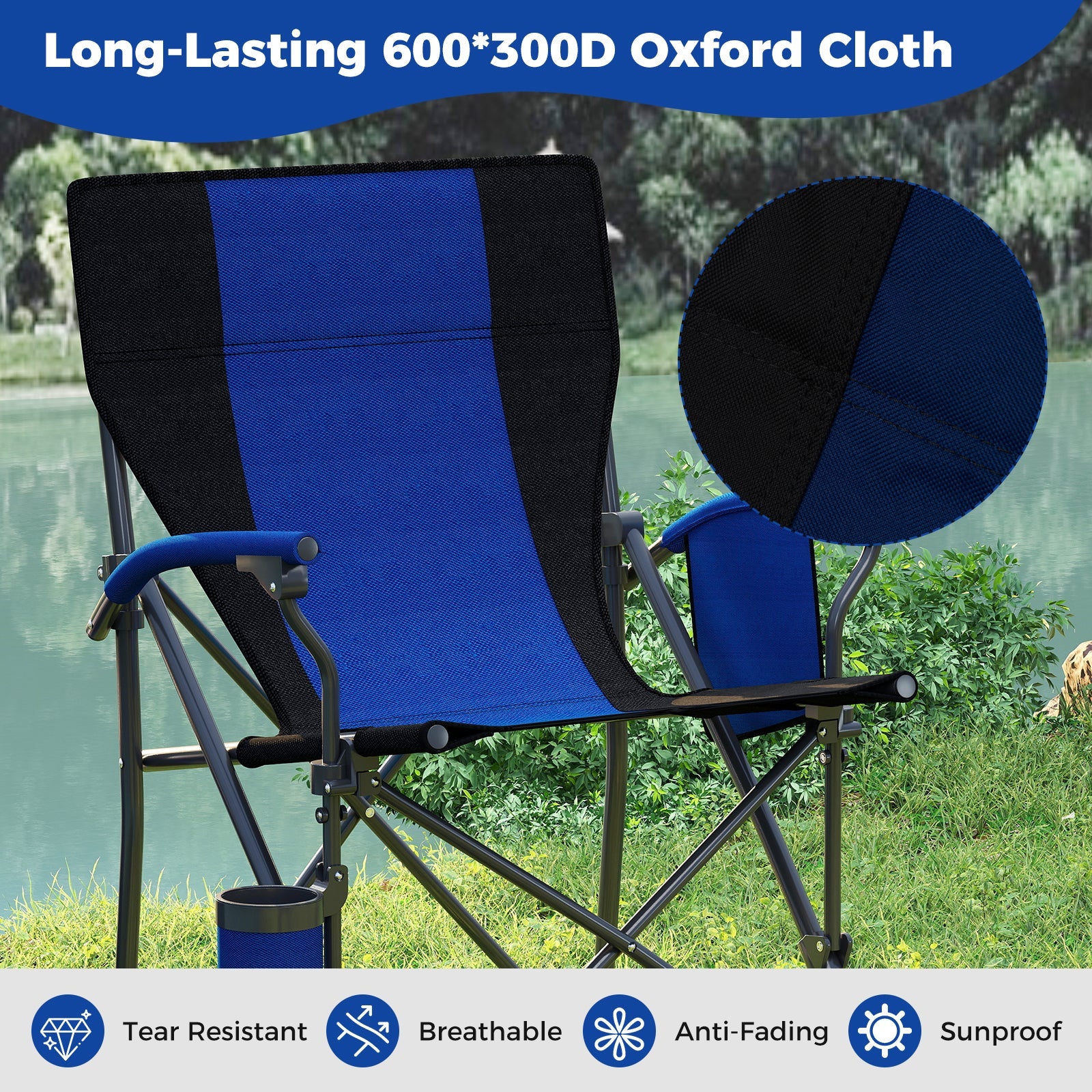 Portable Folding Oxford Cloth Camping Chair with Cup Holder and Side Pocket - Energize Trek