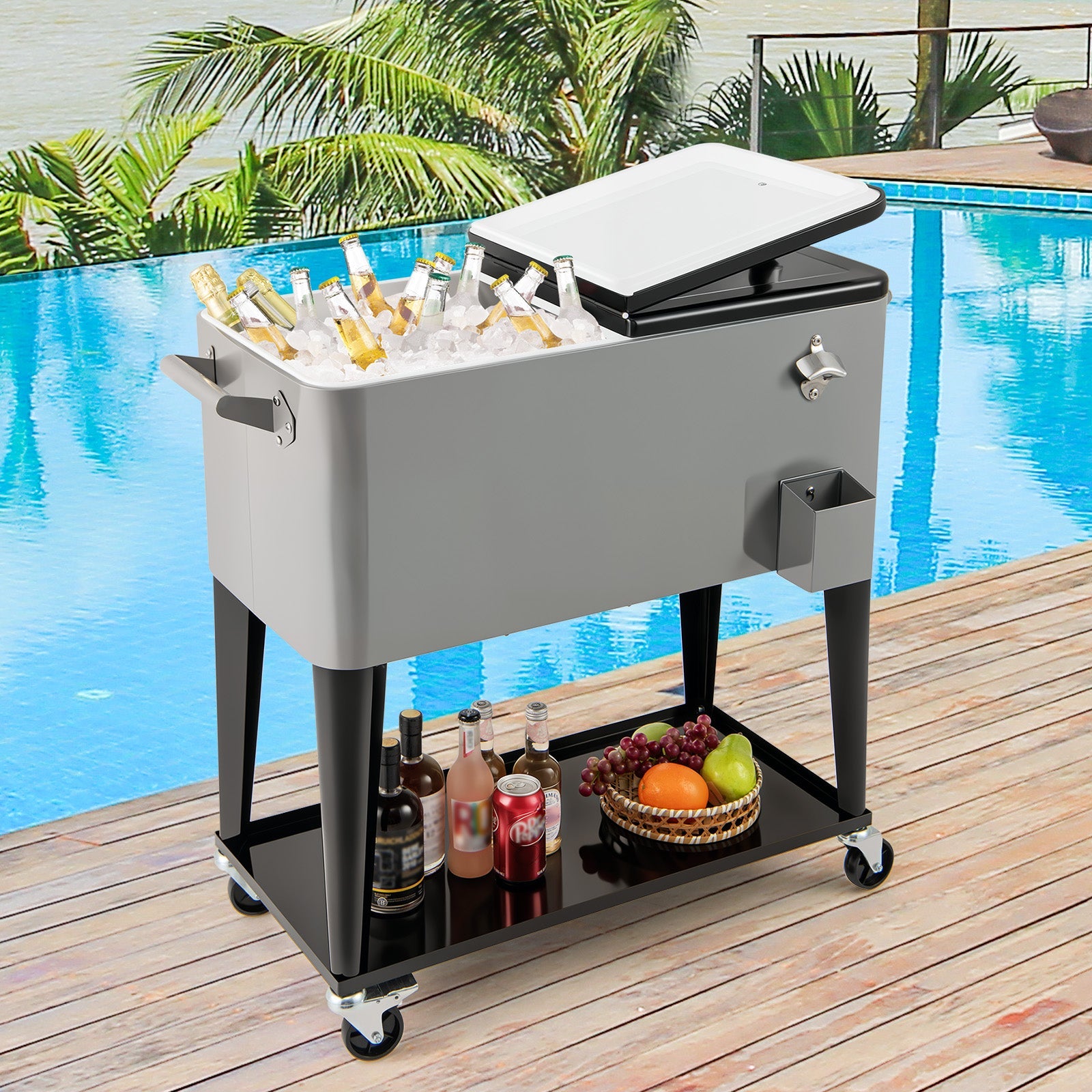 Portable Patio Cooler with Bottom Storage Shelf and Bottle Opener - Energize Trek