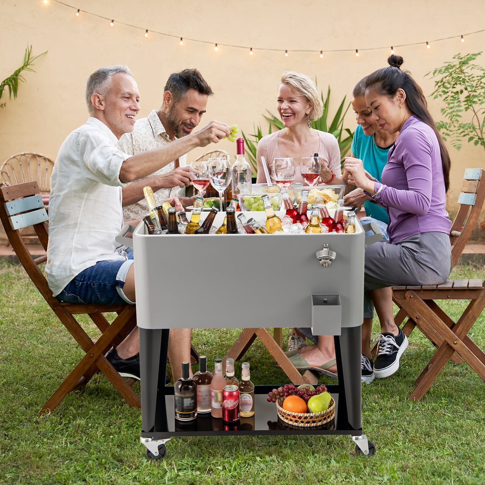 Portable Patio Cooler with Bottom Storage Shelf and Bottle Opener - Energize Trek