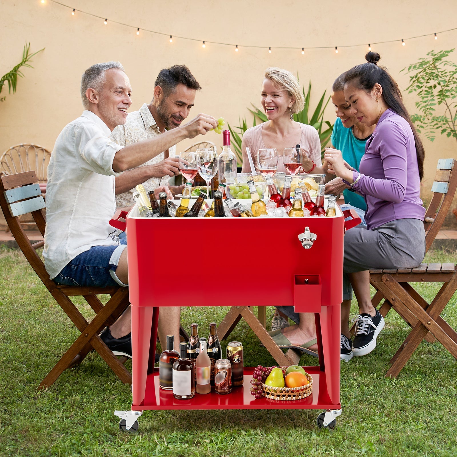 Portable Patio Cooler with Bottom Storage Shelf and Bottle Opener - Energize Trek