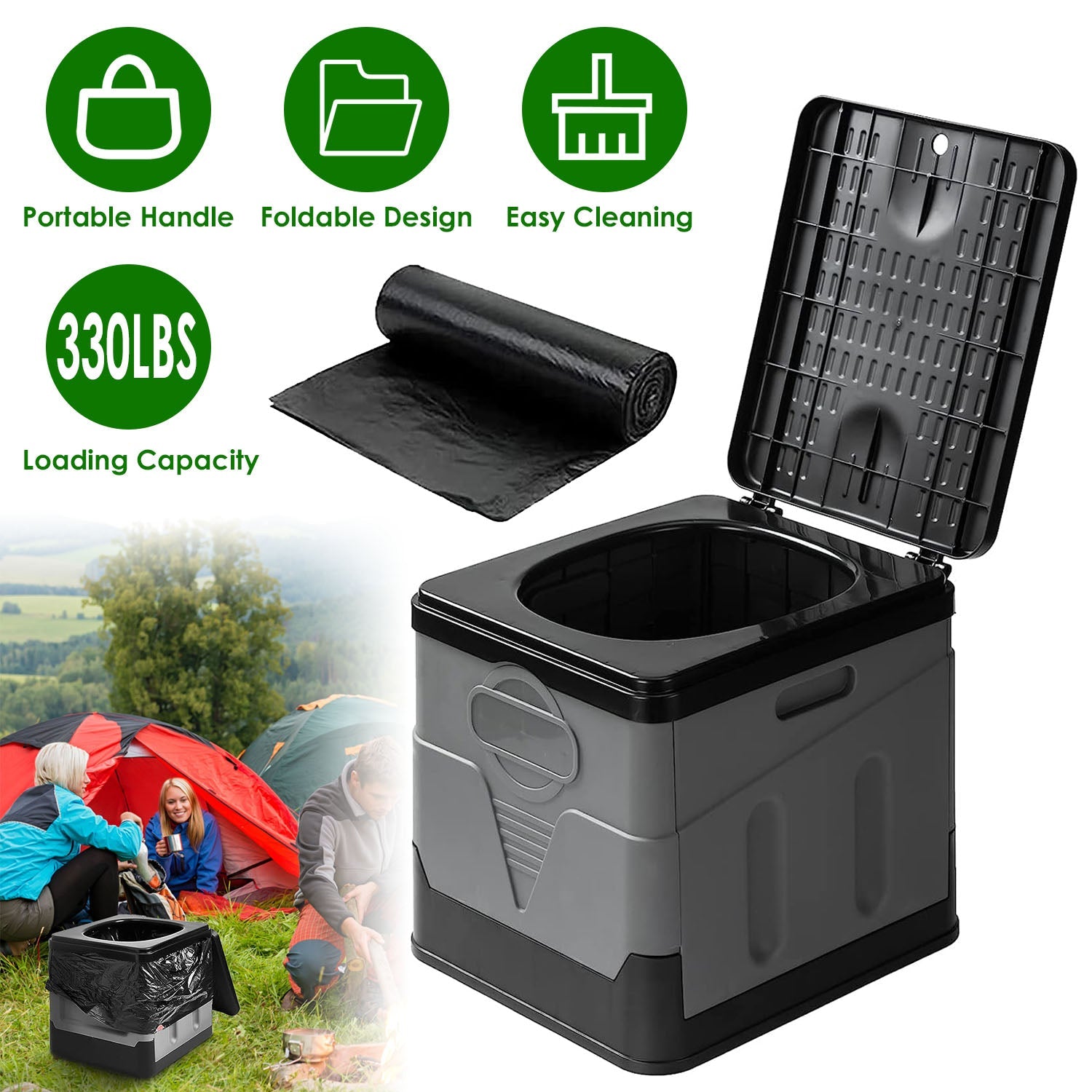 Portable Toilet for Car Camping Boating Hiking Outdoor Travel Potty with Carry Bag Foldable Emergency Toilet with Lid Trash Bags - Energize Trek