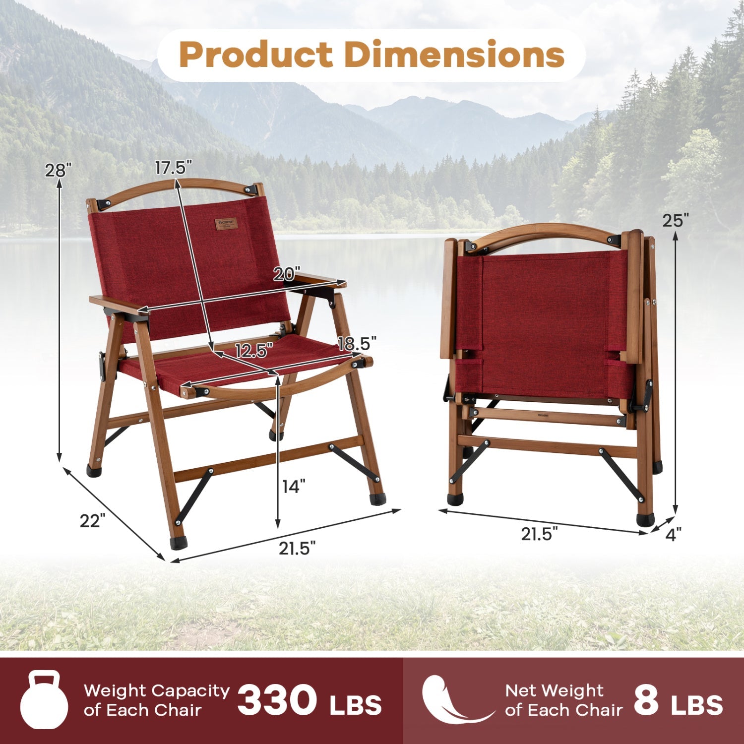 Portable and Lightweight Folding Camping Chair for Patio Picnic Leisure Fishing Travel Beach-Red - Energize Trek