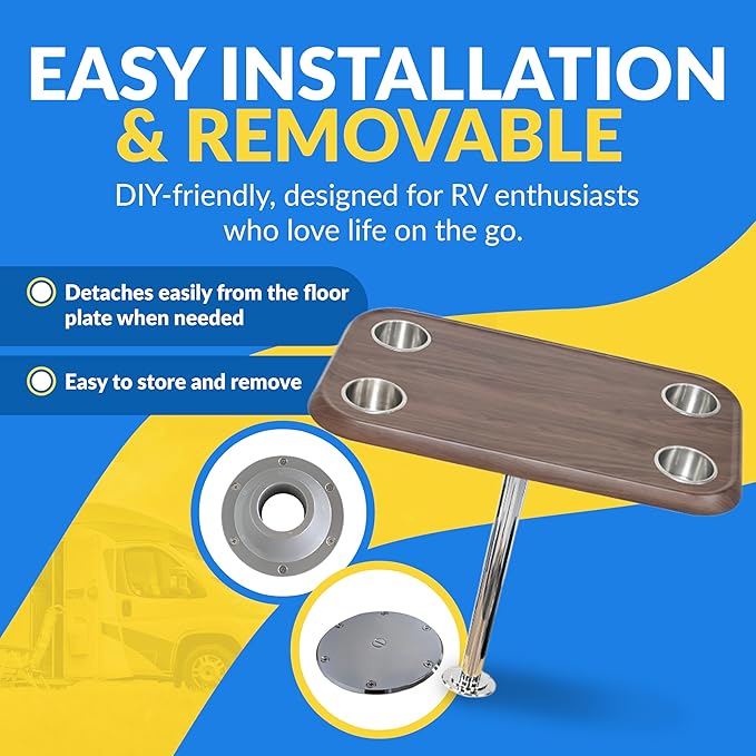 RV Side Tables | RV End Tables - Table Set - 6" Flush Mount Floor Plate / Anti Wobble, Cocktail Design (6 colors) - Energize Trek