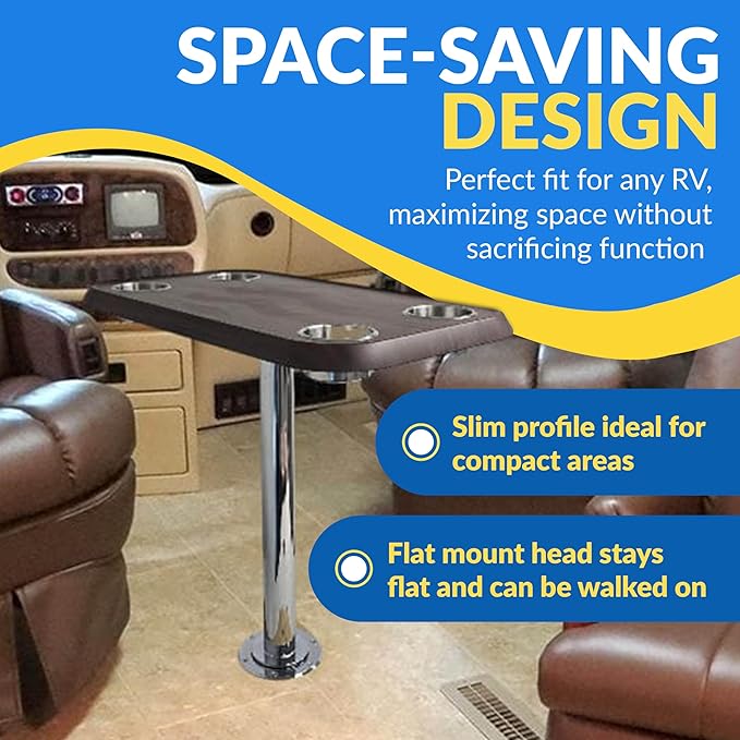 RV Side Tables | RV End Tables - Table Set - 6" Flush Mount Floor Plate / Anti Wobble, Cocktail Design (6 colors) - Energize Trek