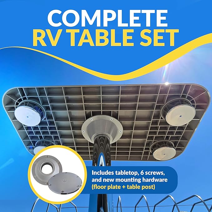 RV Side Tables | RV End Tables - Table Set - 6" Flush Mount Floor Plate / Anti Wobble, Cocktail Design (6 colors) - Energize Trek