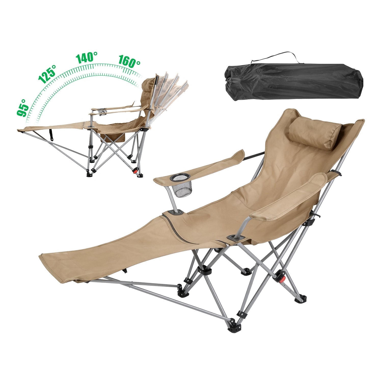 Reclining Camping Chair with Footrest 4-Position Adjustable Outdoor Folding Chair Heavy Duty Portable Camping Lounge Chair with Headrest Cup Holder & - Energize Trek