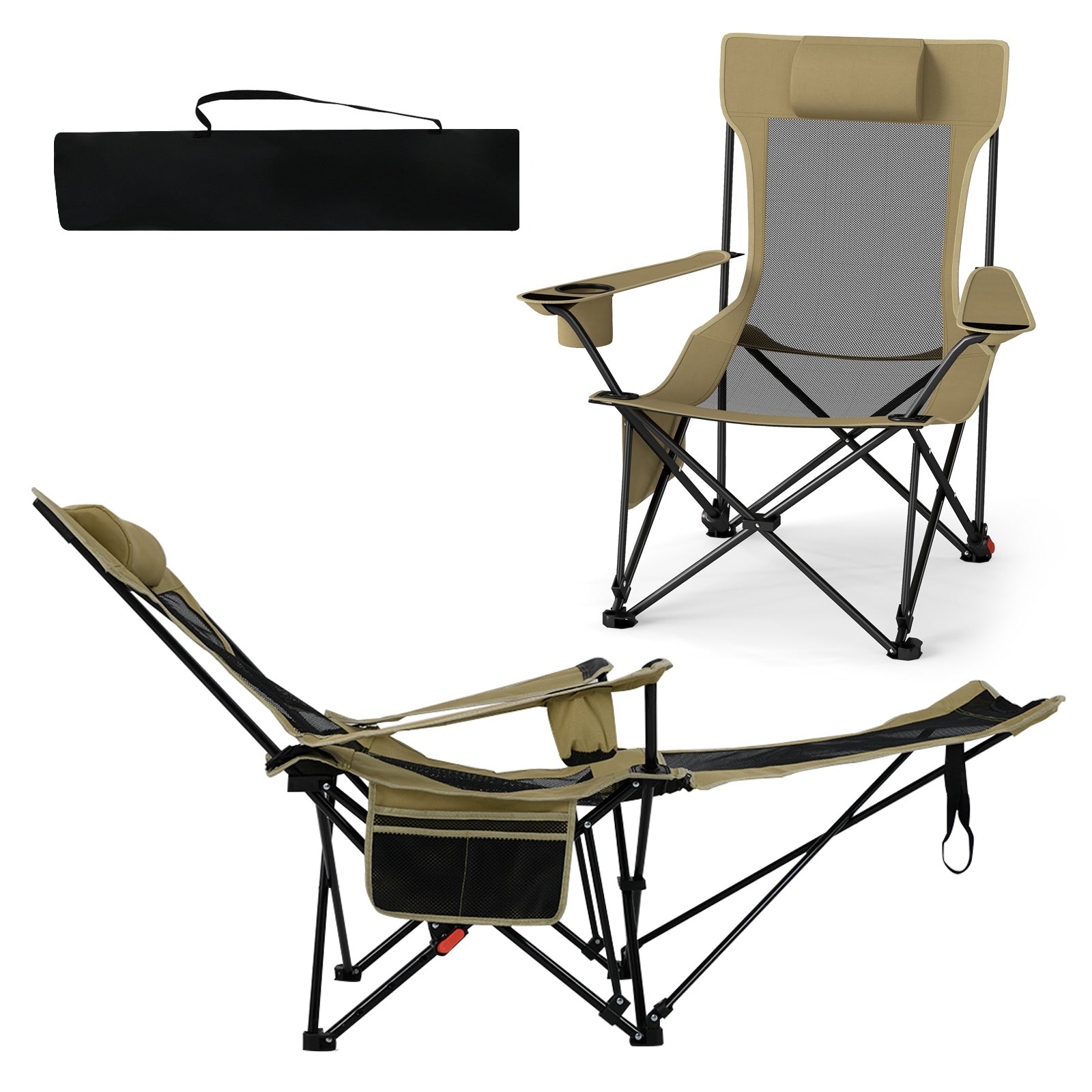Reclining Camping Chair with Removable Footrest and Adjustable Backrest - Energize Trek