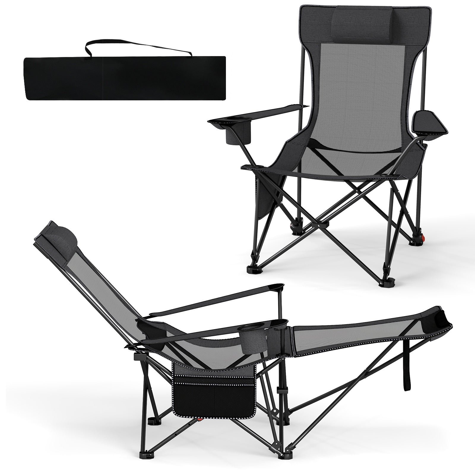 Reclining Camping Chair with Removable Footrest and Adjustable Backrest - Energize Trek