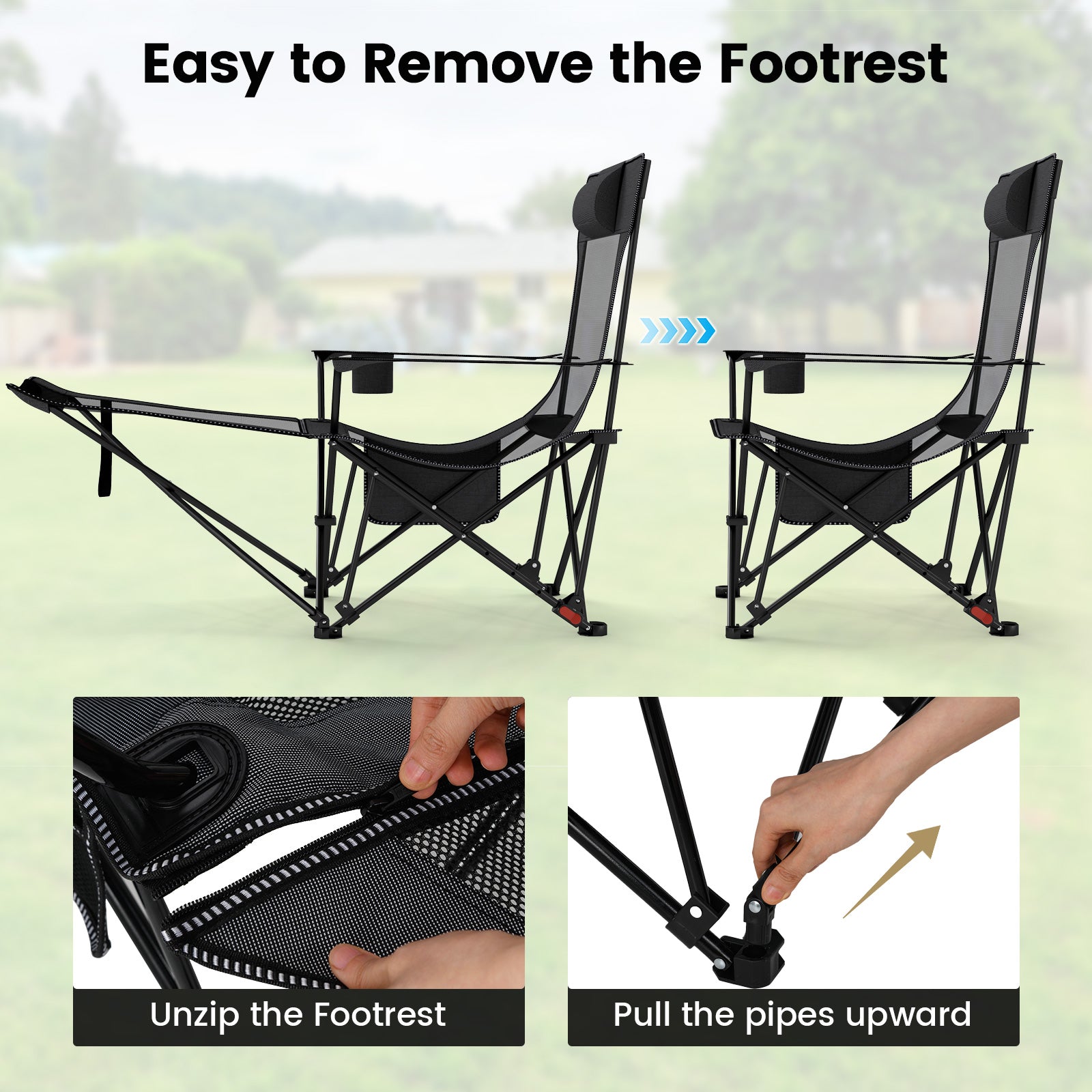 Reclining Camping Chair with Removable Footrest and Adjustable Backrest - Energize Trek