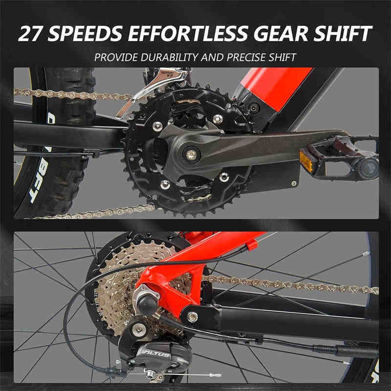 Red 500W Electric Ebike - 27.5 Inch Electric Mountain Bicycle 48V 27 Speed - Bafang Motor - Energize Trek