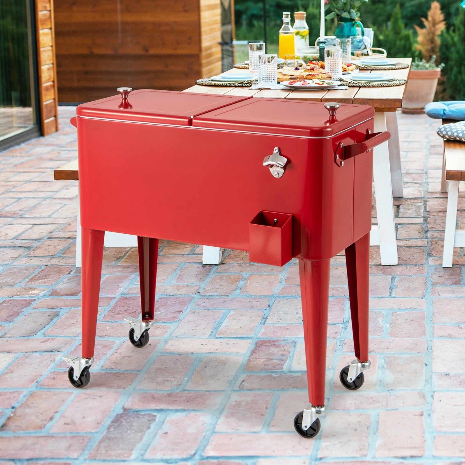 Red Portable Outdoor Patio Cooler Cart - Energize Trek