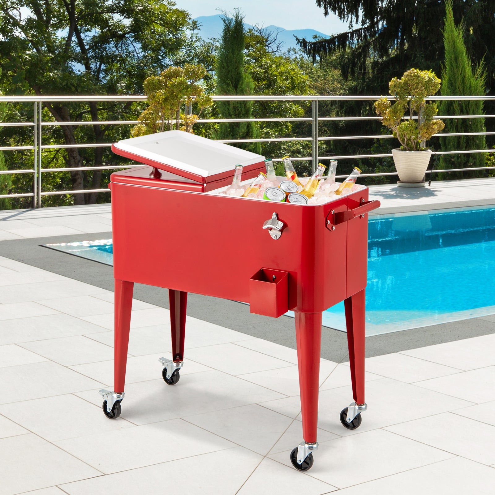 Red Portable Outdoor Patio Cooler Cart - Energize Trek