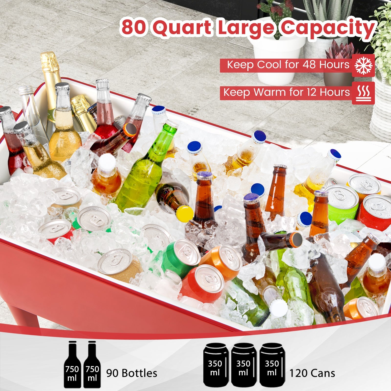 Red Portable Outdoor Patio Cooler Cart - Energize Trek