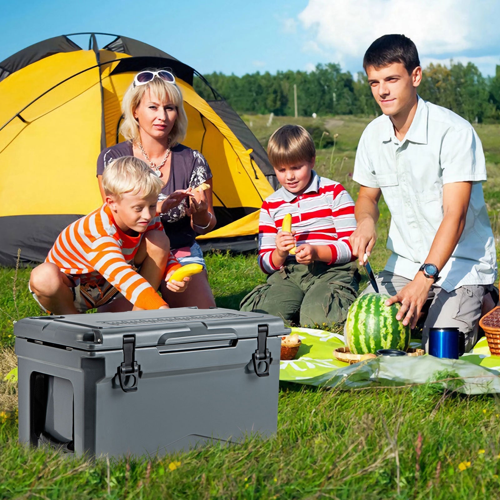 Rotomolded Cooler with Integrated Cup Holders and Bottle Opener - Energize Trek