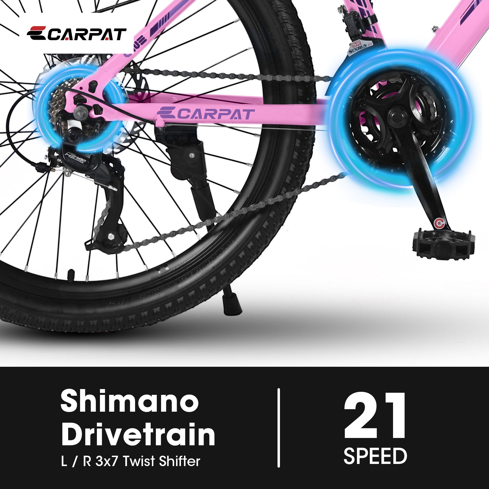 S24103 24 Inch Mountain Bike For Teenagers Girls Women, Shimano 21 Speeds With Dual Disc Brakes And 100mm Front Suspension, White-Pink - Energize Trek