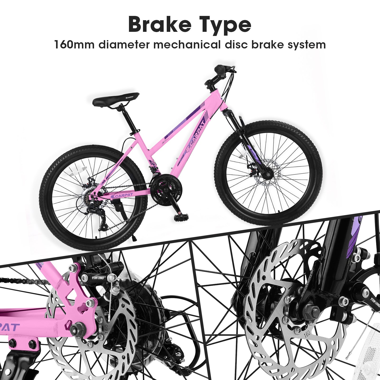 S24103 24 Inch Mountain Bike For Teenagers Girls Women, Shimano 21 Speeds With Dual Disc Brakes And 100mm Front Suspension, White-Pink - Energize Trek