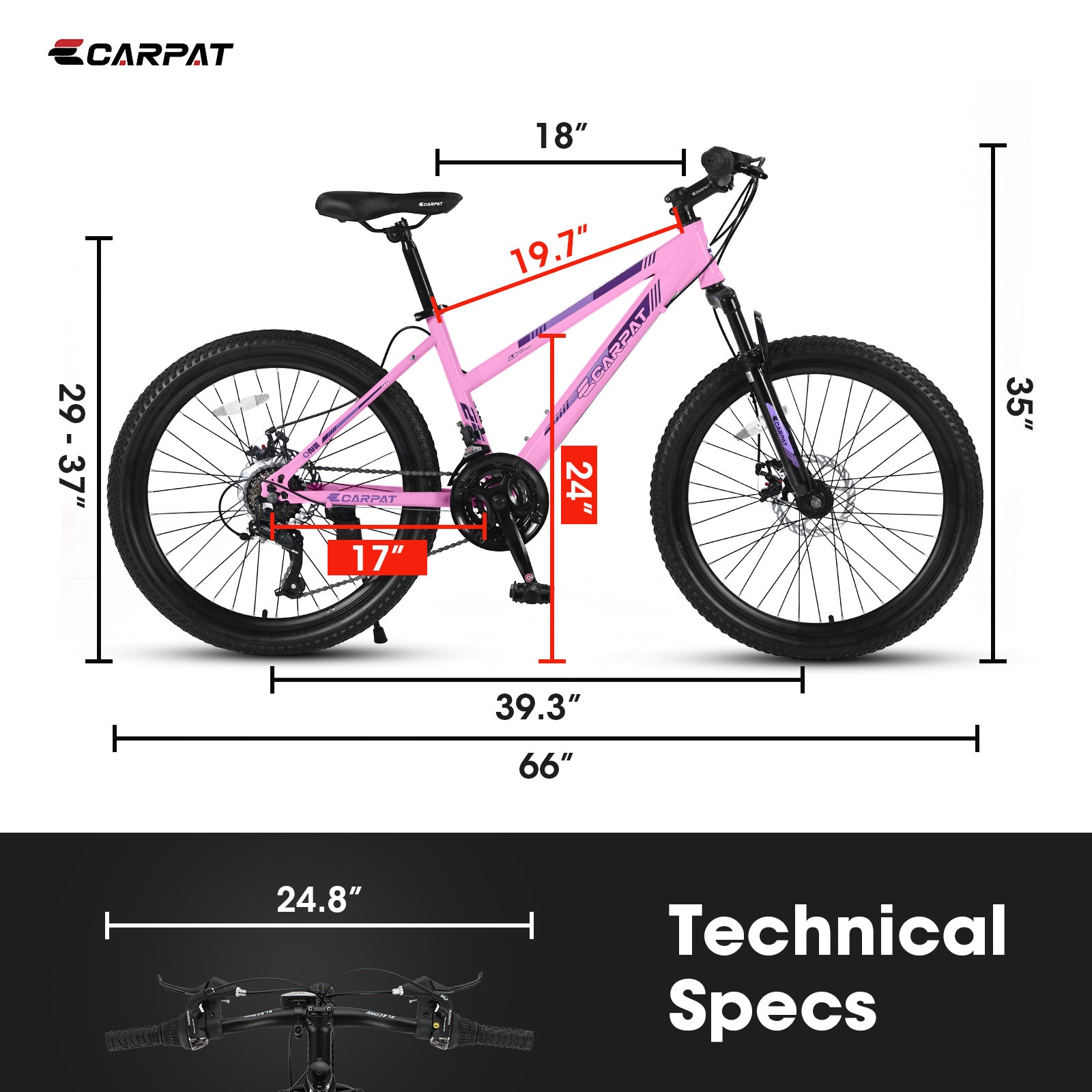 S24103 24 Inch Mountain Bike For Teenagers Girls Women, Shimano 21 Speeds With Dual Disc Brakes And 100mm Front Suspension, White-Pink - Energize Trek