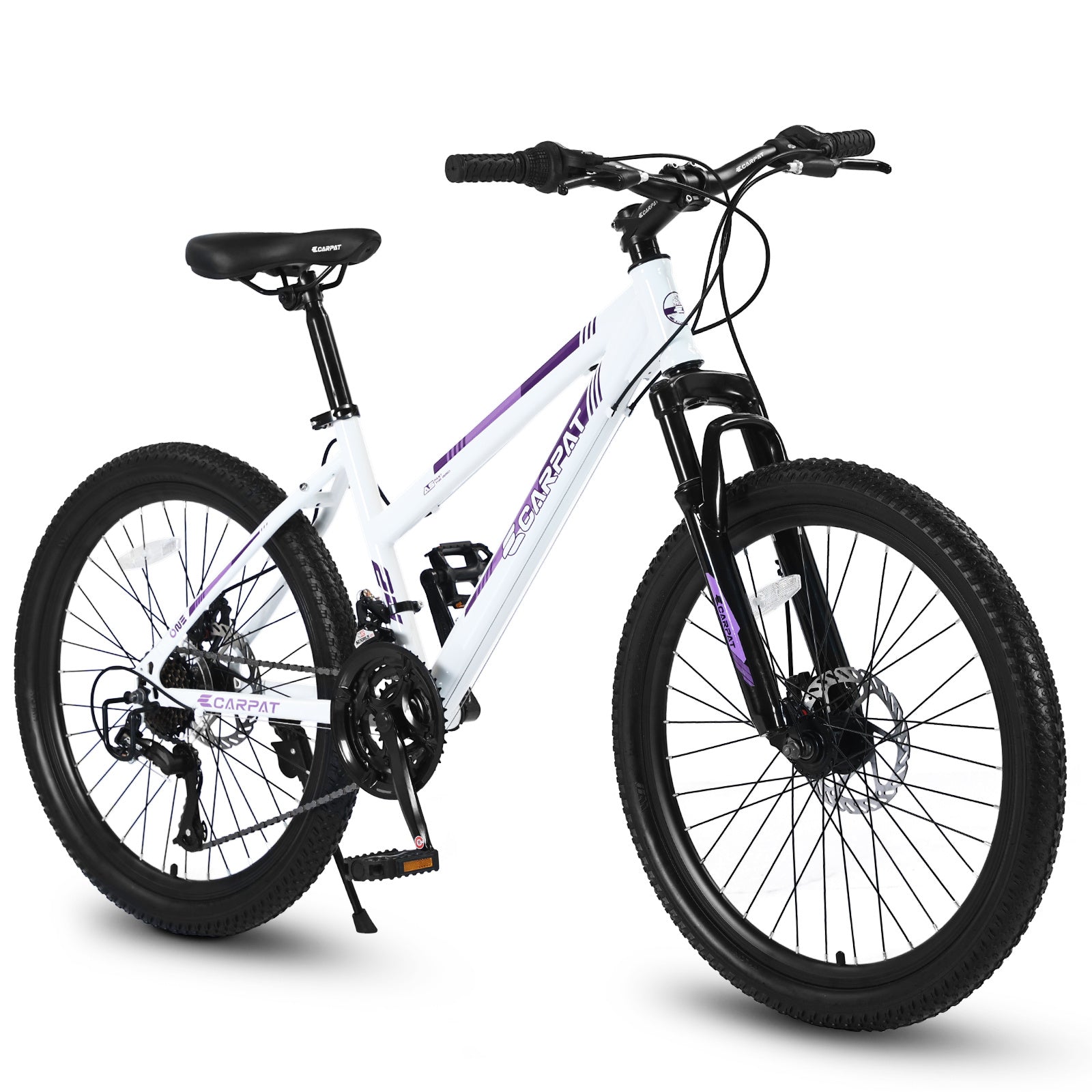 S24103 24 Inch Mountain Bike For Teenagers Girls Women, Shimano 21 Speeds With Dual Disc Brakes And 100mm Front Suspension, White-Pink - Energize Trek